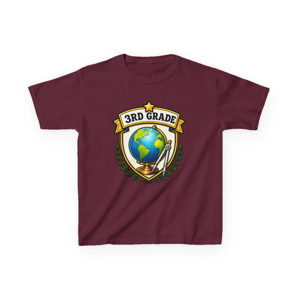Kids 3rd Grade T-Shirt — 'Globe Badge' Back-to-School Graphic Tee