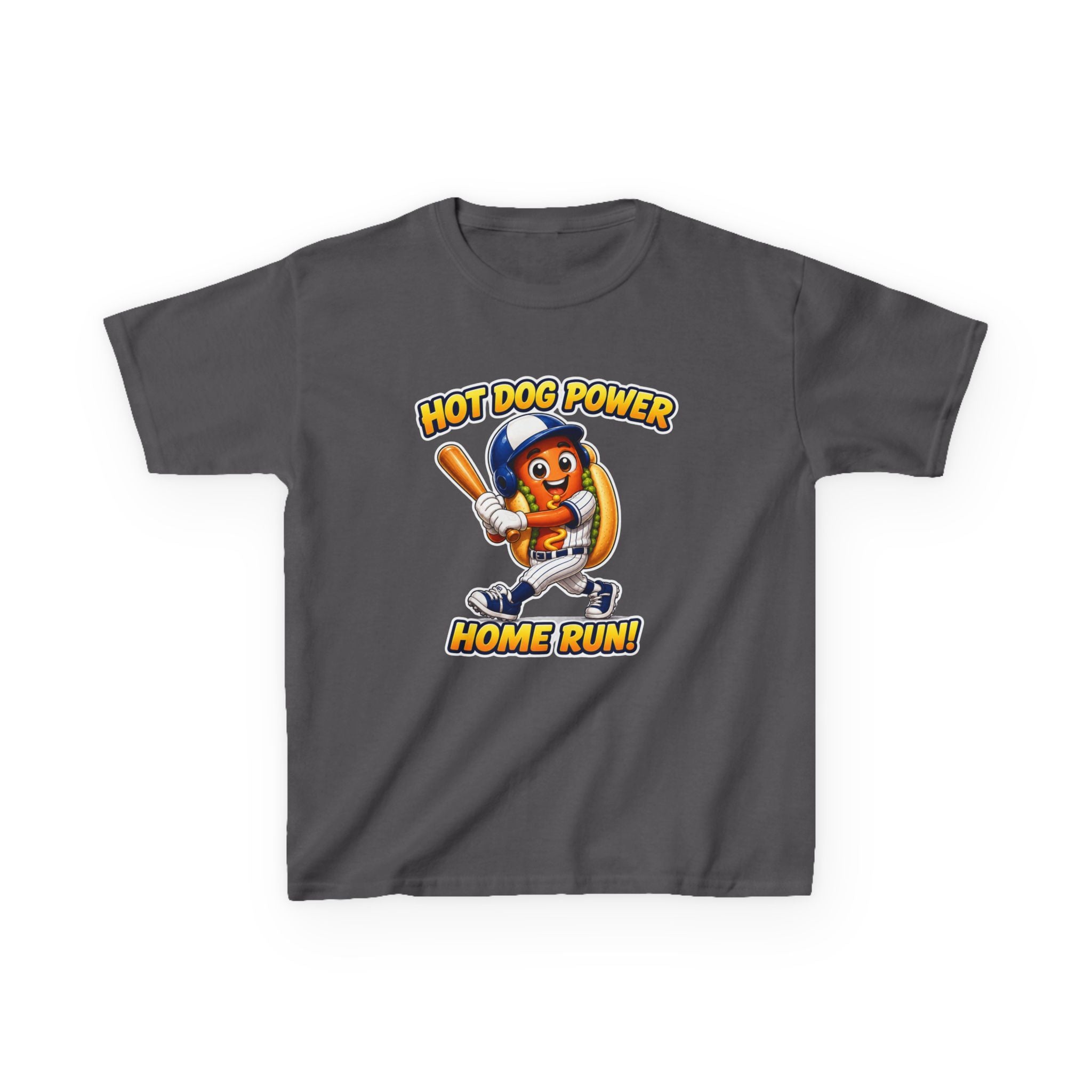 Kids Baseball T-Shirt — 'Hot Dog Power' Home Run Graphic Tee