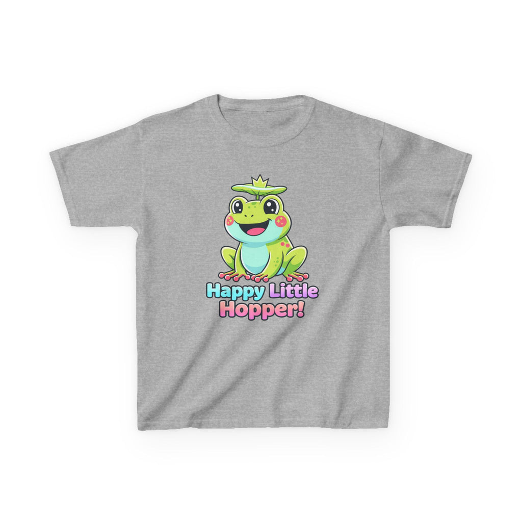 Kids Frog T-Shirt — 'Happy Little Hopper!' Cartoon Crown Frog Graphic Tee