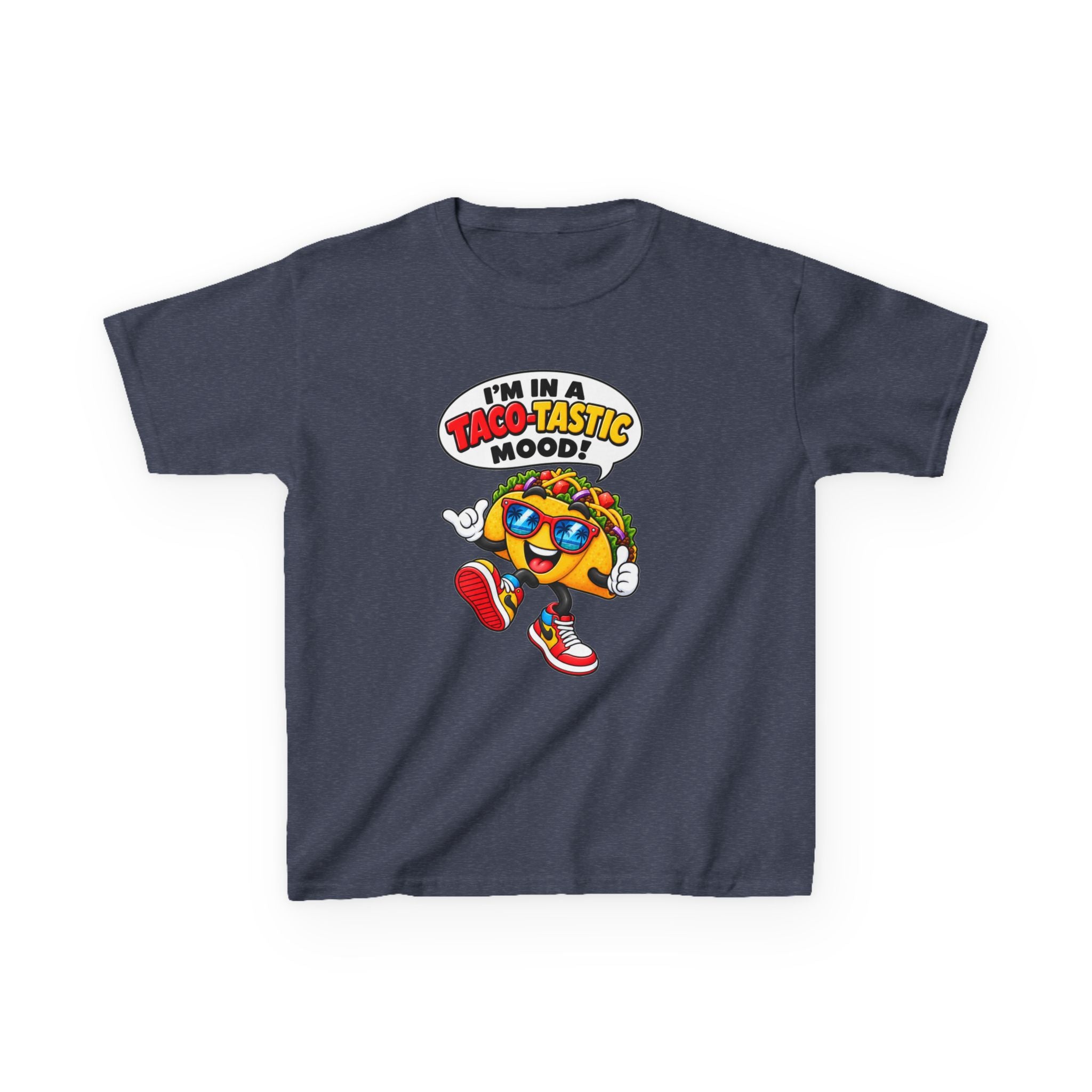 Kids Taco T-Shirt — 'I'm in a Taco-Tastic Mood' Cartoon Taco Graphic Tee