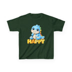 Kids Dinosaur T-Shirt — 'HAPPY' Cute Blue Dino Graphic Tee