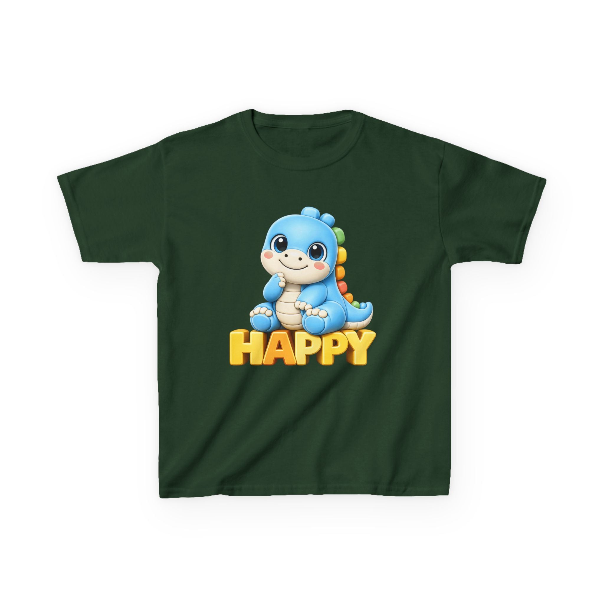 Kids Dinosaur T-Shirt — 'HAPPY' Cute Blue Dino Graphic Tee