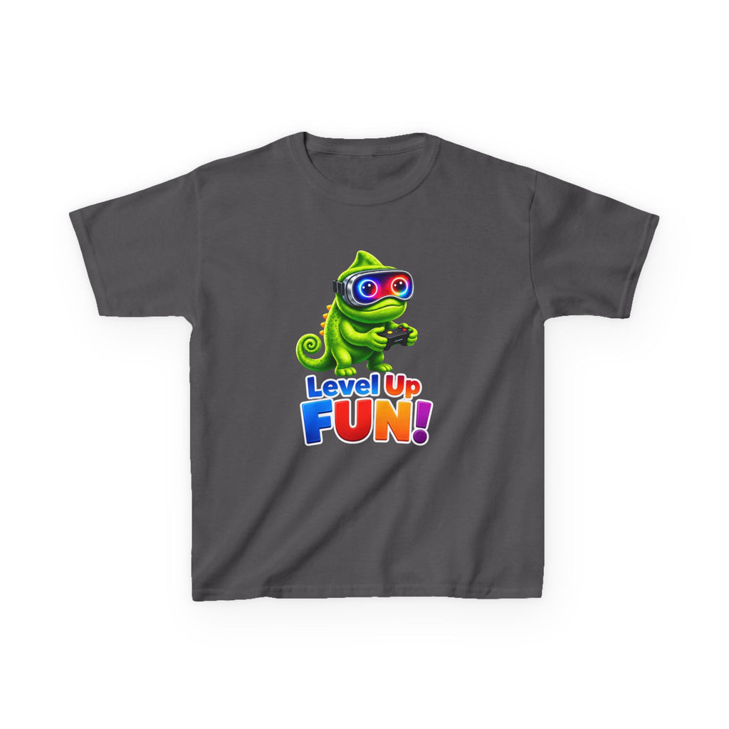 Kids Gaming T-Shirt — 'Level Up Fun!' Chameleon Gamer Graphic Tee