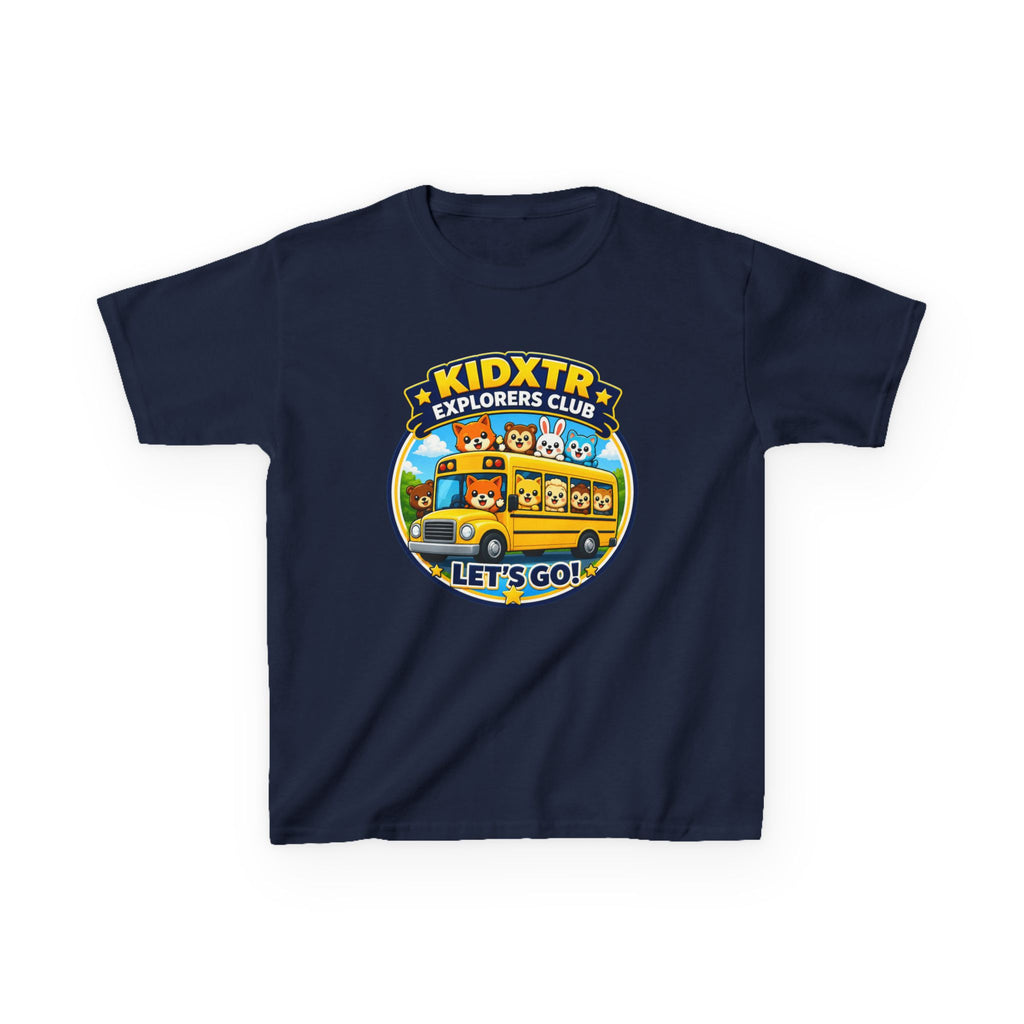 Kids School T-Shirt — 'Let’s Go!' KIDXTR Explorers Club Bus Graphic Tee