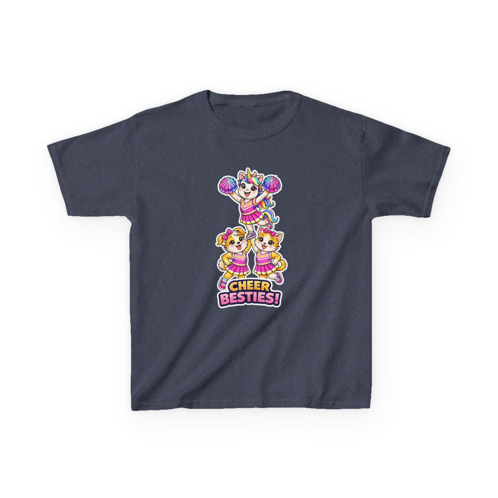 Kids Cheer T-Shirt — 'Cheer Besties' Cute Cheerleader Puppy Graphic Tee