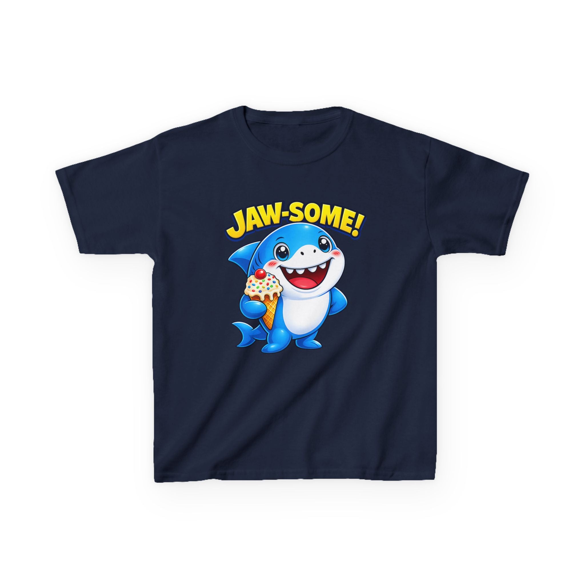 Kids Shark T-Shirt — 'Jaw-some!' Smiling Shark with Ice Cream Graphic Tee