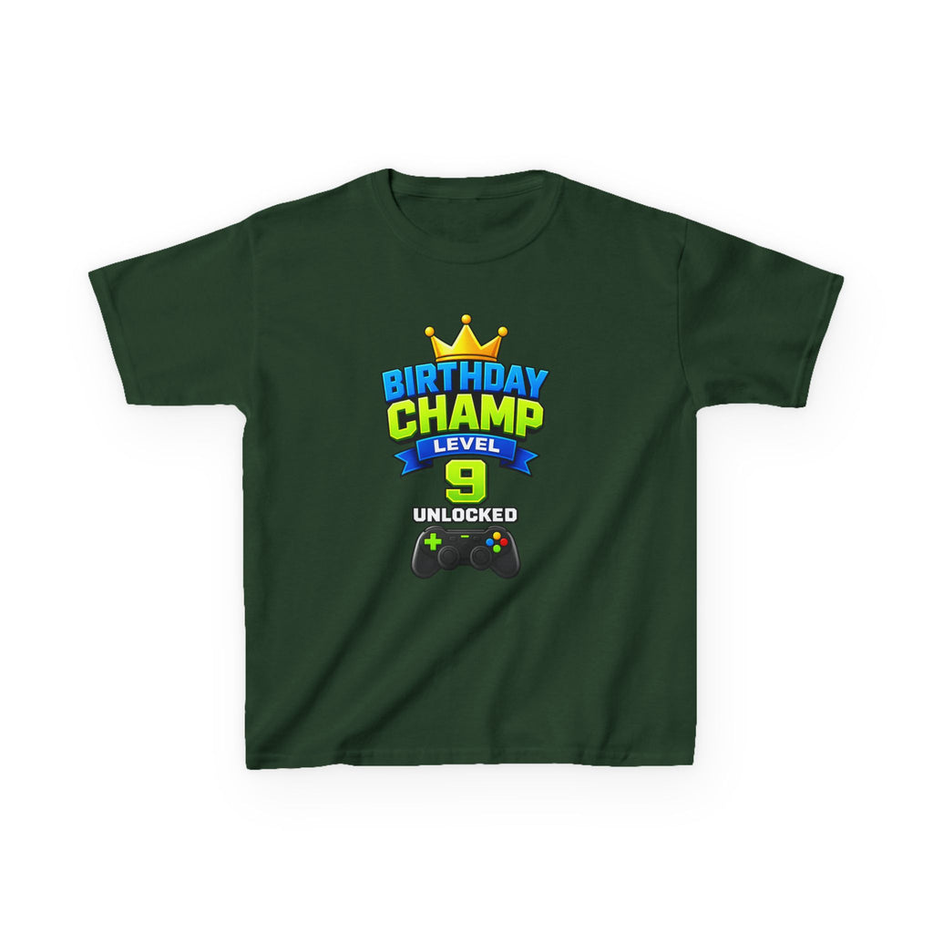 Kids Birthday T-Shirt — 'Birthday Champ' Level 9 Unlocked Gamer Graphic Tee