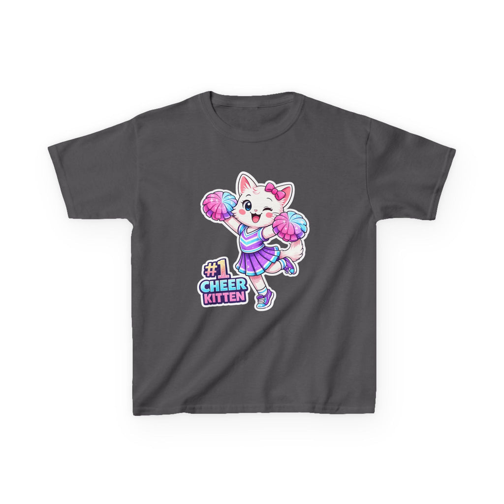 Kids Cheer Kitten T-Shirt — '#1 Cheer Kitten' Cute Cheerleader Cat Graphic Tee