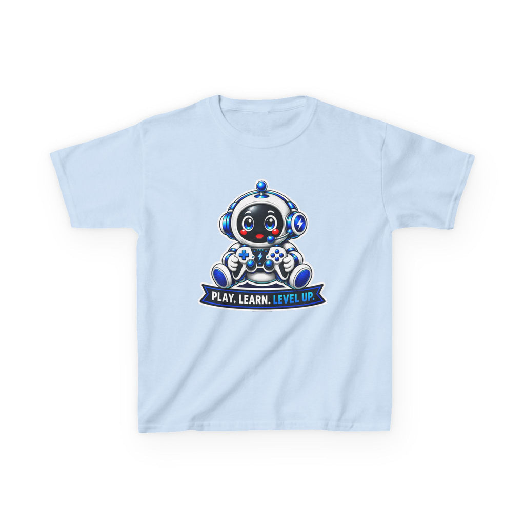 Kids Robot T-Shirt — 'Play. Learn. Level Up.' Cute Gamer Robot Graphic Tee