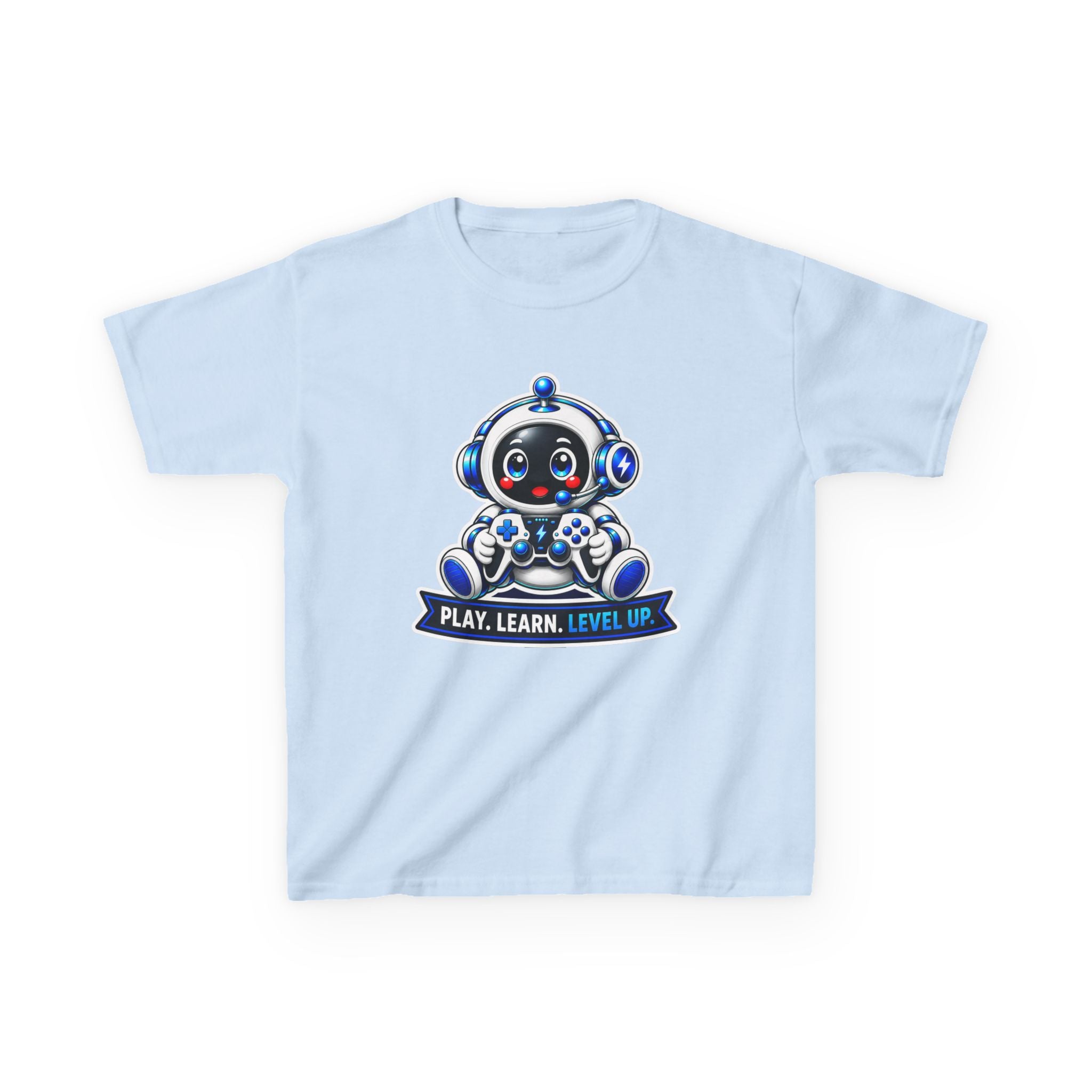 Kids Robot T-Shirt — 'Play. Learn. Level Up.' Cute Gamer Robot Graphic Tee