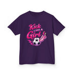 Kids Soccer T-Shirt — 'Kick Like a Girl' Soccer Graphic Tee