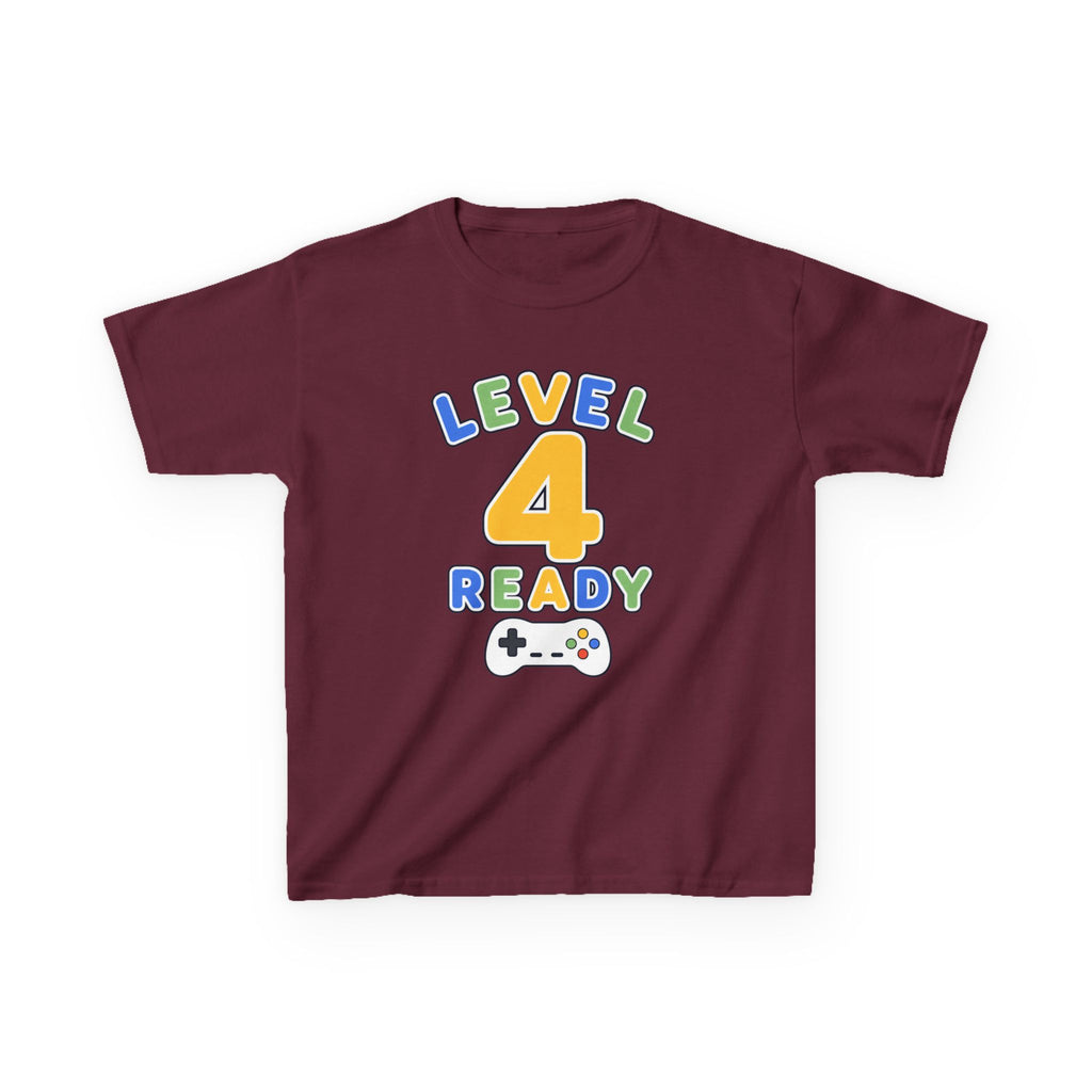 Kids Birthday Gaming T-Shirt — 'Level 4 Ready' Video Game Controller Graphic Tee