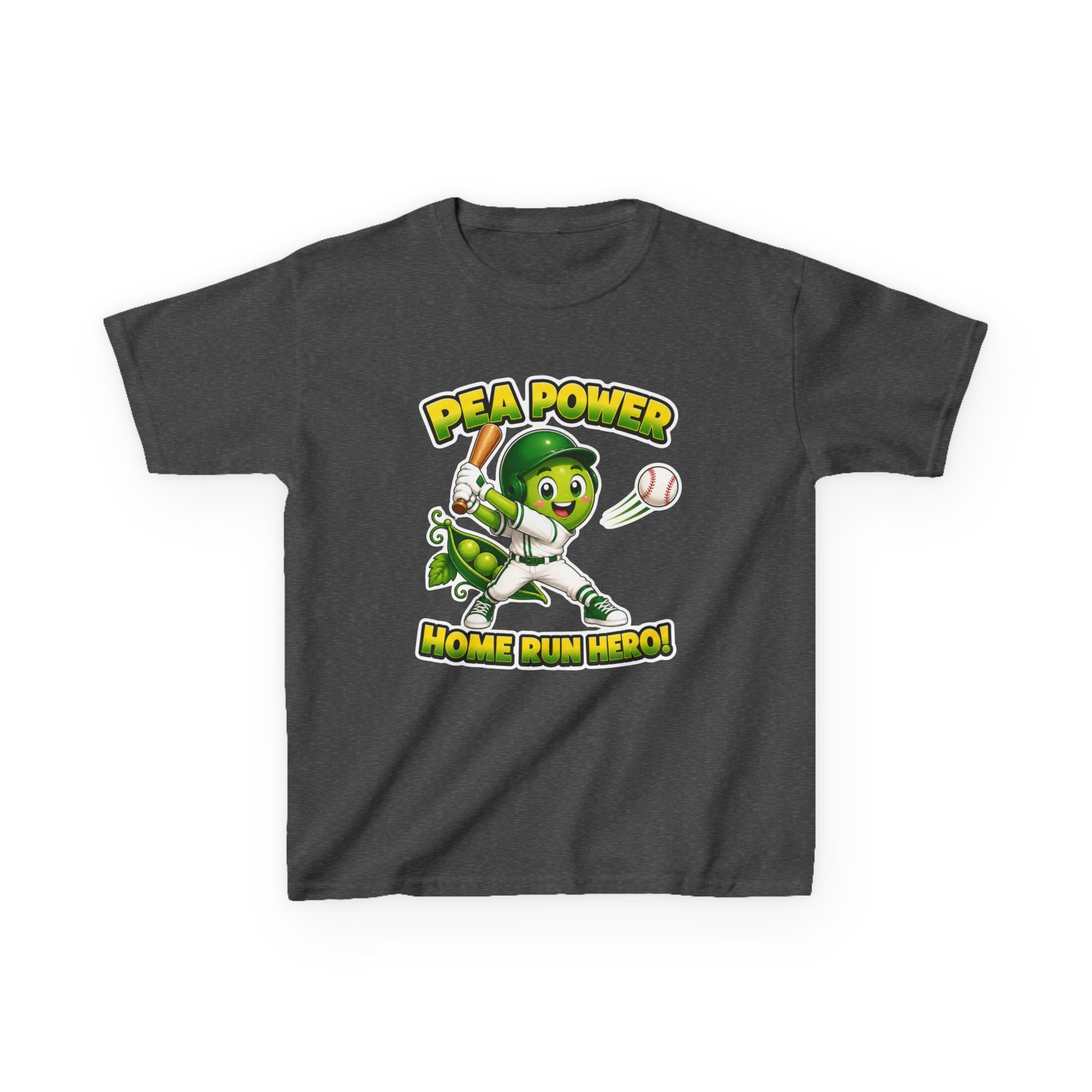 Kids Baseball T-Shirt — 'Pea Power Home Run Hero' Graphic Tee