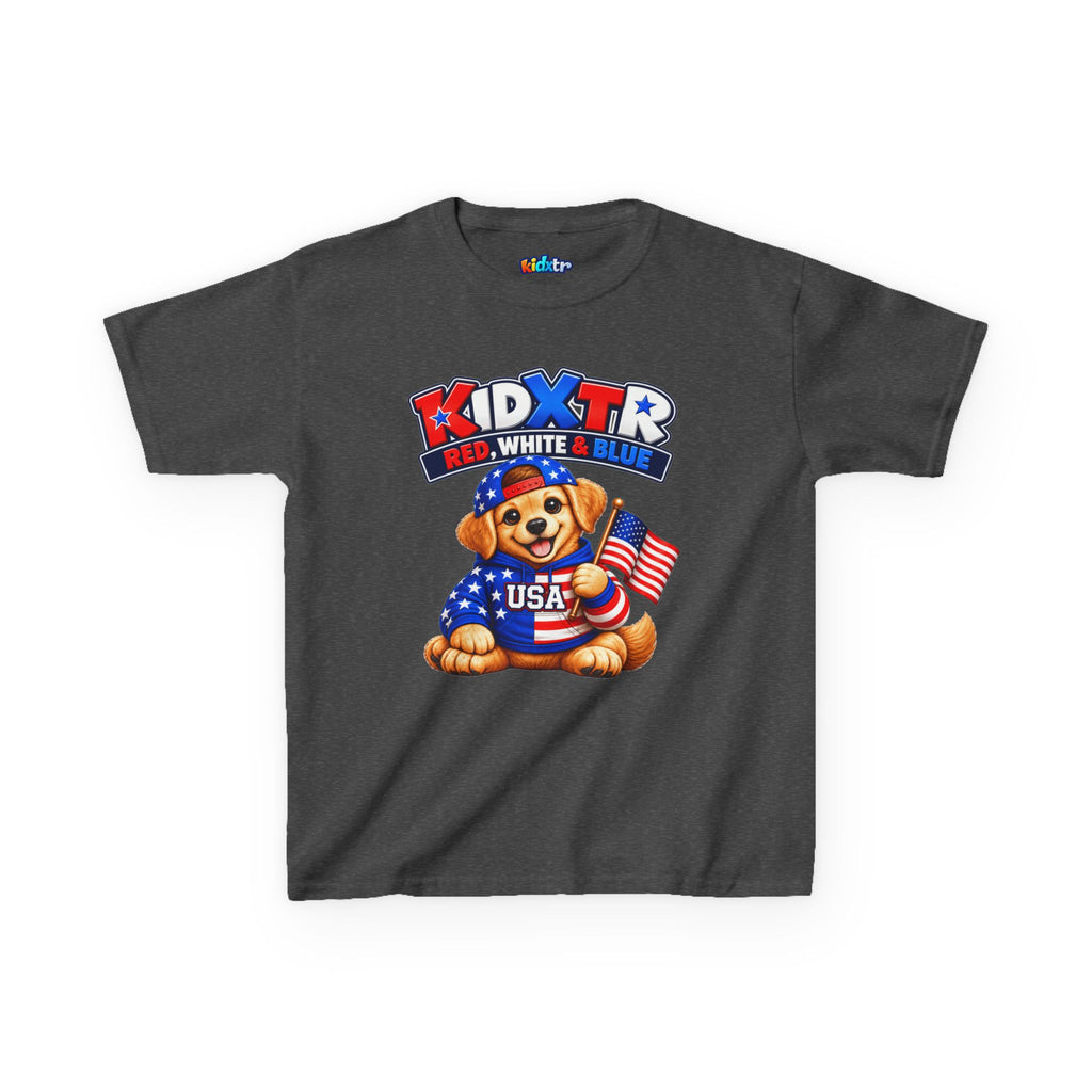 Kidxtr™ Kids Patriotic T-Shirt — 'Red, White & Blue' USA Dog Graphic Tee