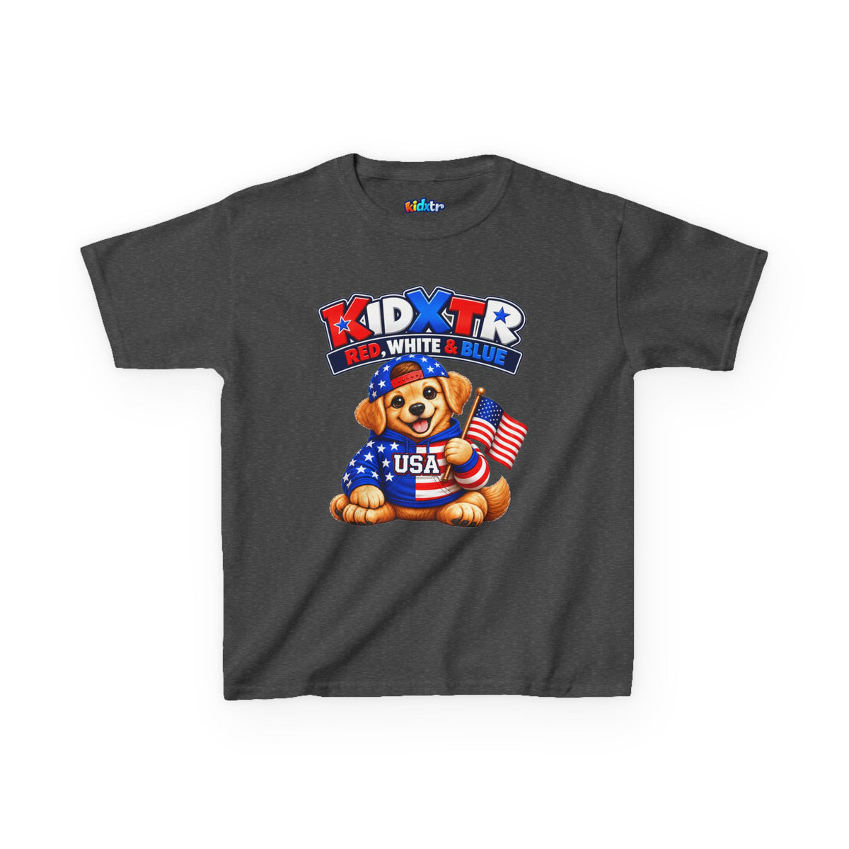 Kidxtr™ Kids Patriotic T-Shirt — 'Red, White & Blue' USA Dog Graphic Tee