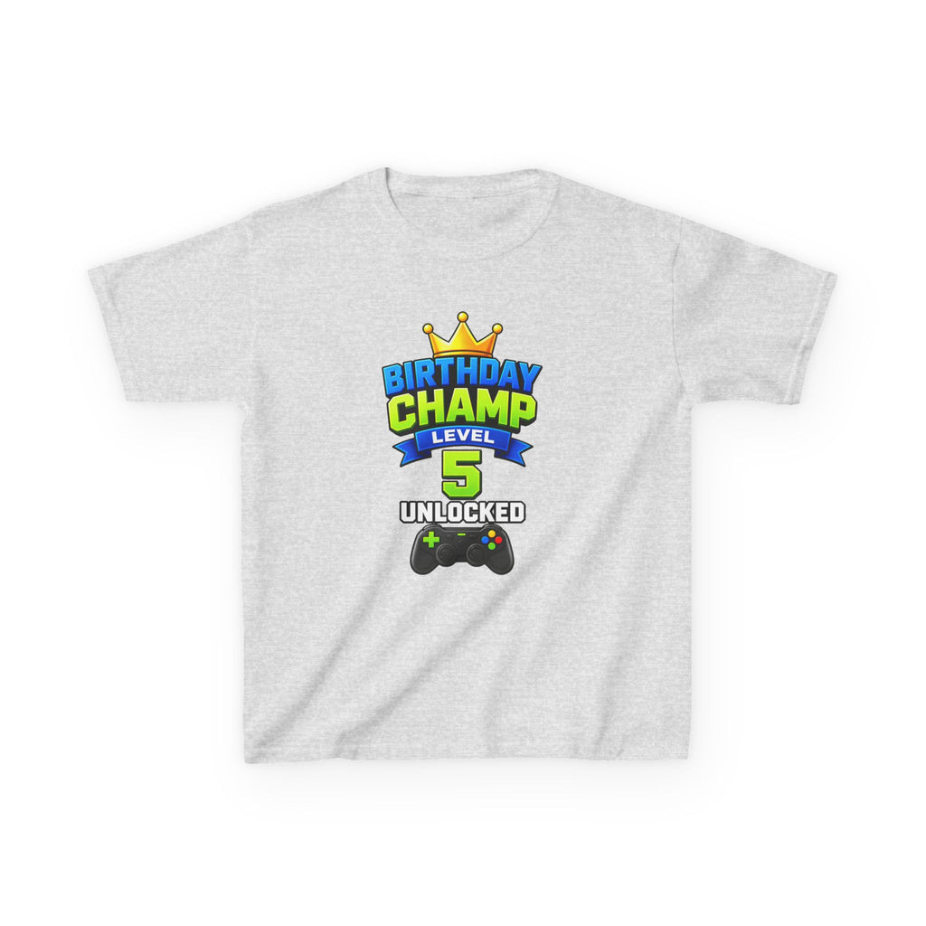Kids Tee — "Birthday Champ Level 5 Unlocked" Gamer Birthday Shirt