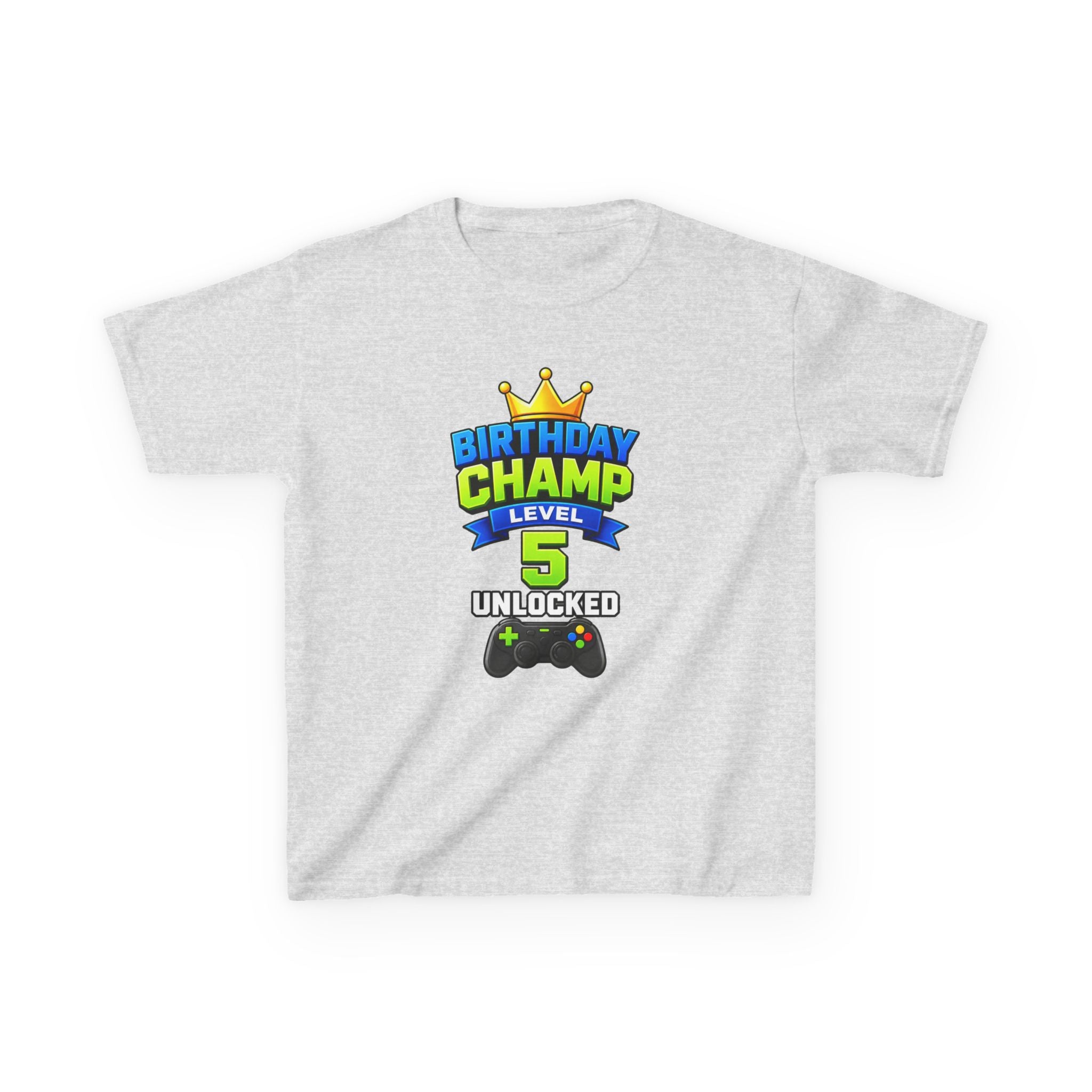 Kids Tee — "Birthday Champ Level 5 Unlocked" Gamer Birthday Shirt