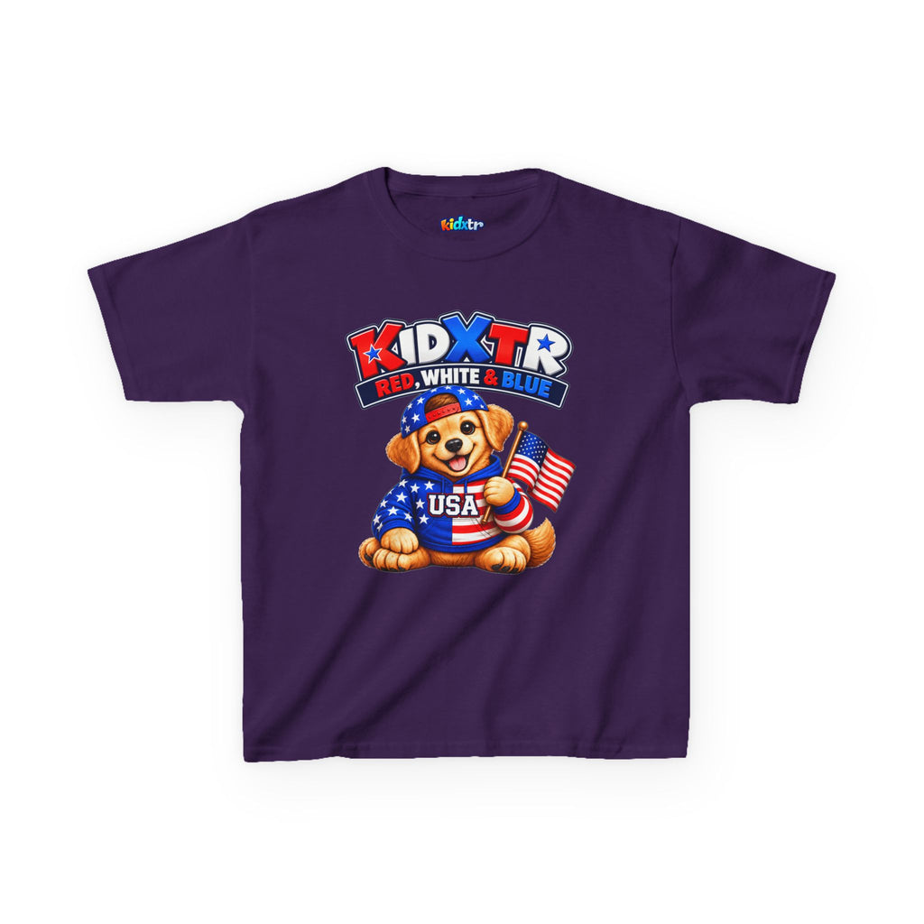 Kidxtr™ Kids Patriotic T-Shirt — 'Red, White & Blue' USA Dog Graphic Tee