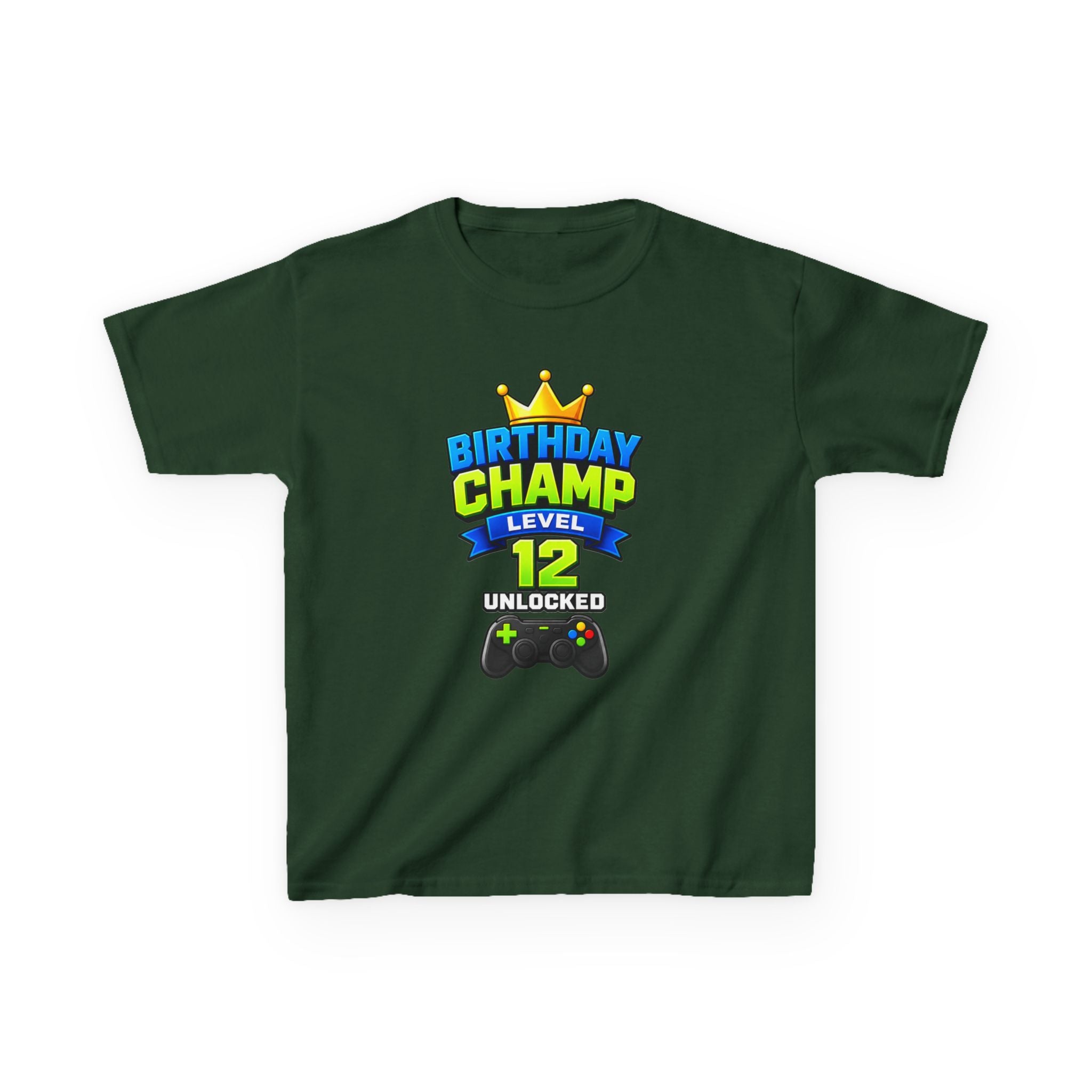 Kids Tee — "Birthday Champ Level 12 Unlocked" Gamer Birthday Shirt