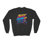 Kidxtr™ Kids Gamer Crewneck — 'Just Level Up' Cartoon Graphic Sweatshirt