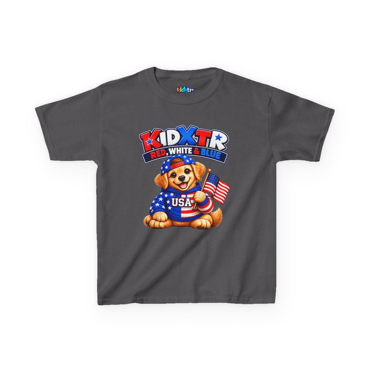 Kidxtr™ Kids Patriotic T-Shirt — 'Red, White & Blue' USA Dog Graphic Tee