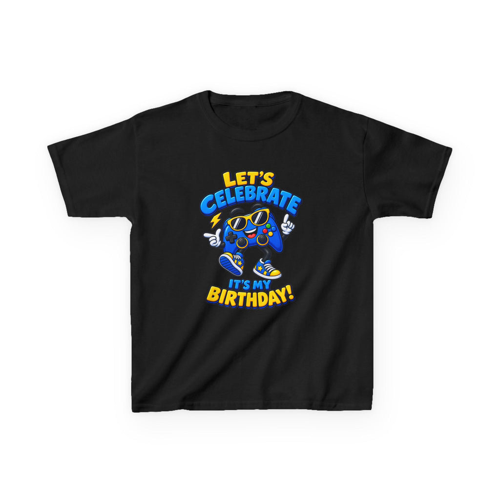 Kids Birthday T-Shirt — 'Let's Celebrate It's My Birthday!' Cartoon Party Graphic Tee