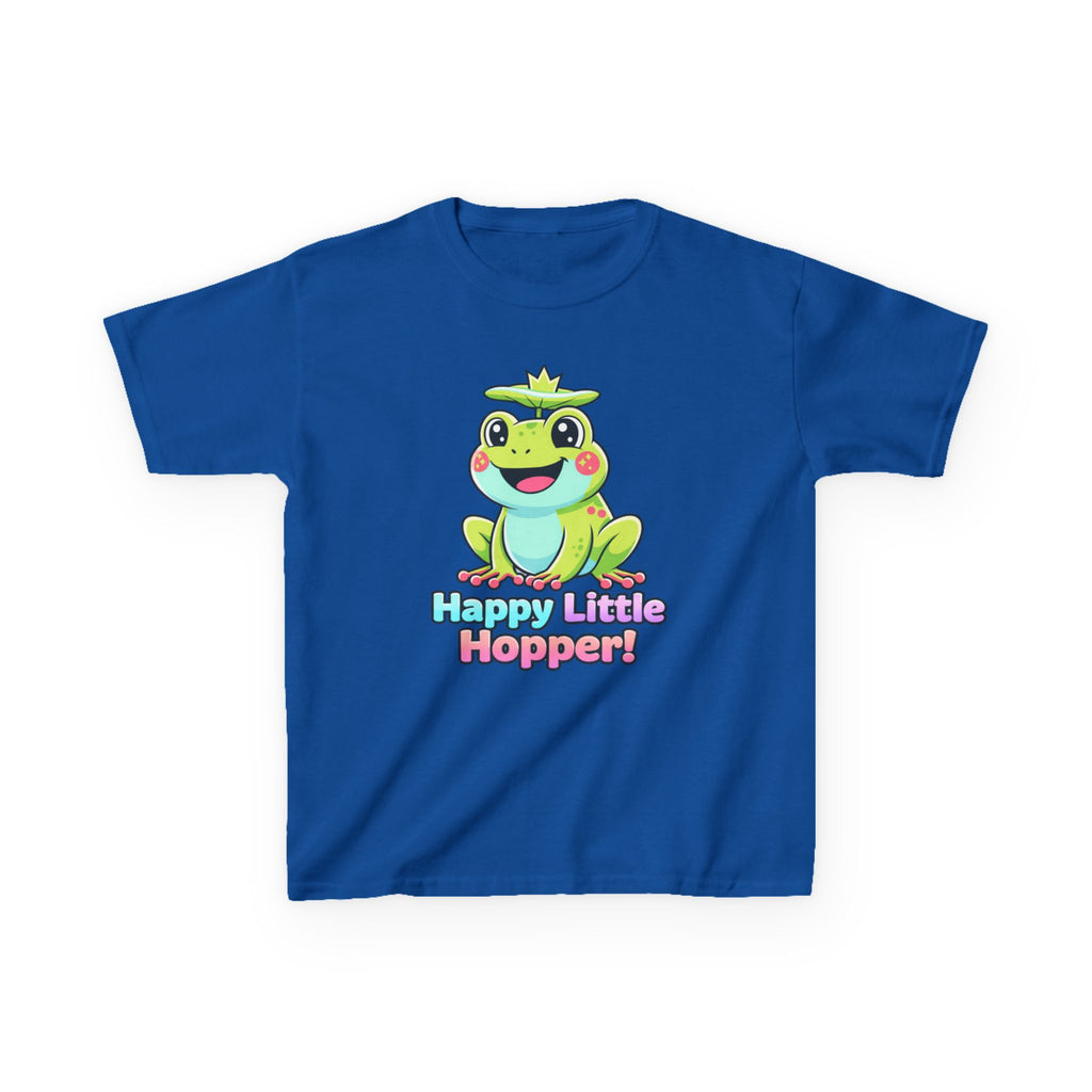 Kids Frog T-Shirt — 'Happy Little Hopper!' Cartoon Crown Frog Graphic Tee