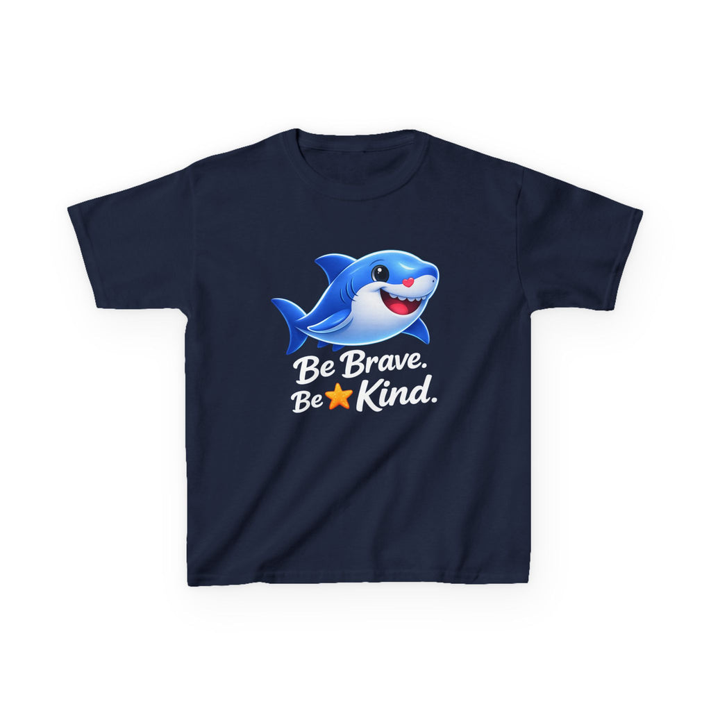 Kids Shark T-Shirt — 'Be Brave. Be Kind.' Cute Shark Graphic Tee