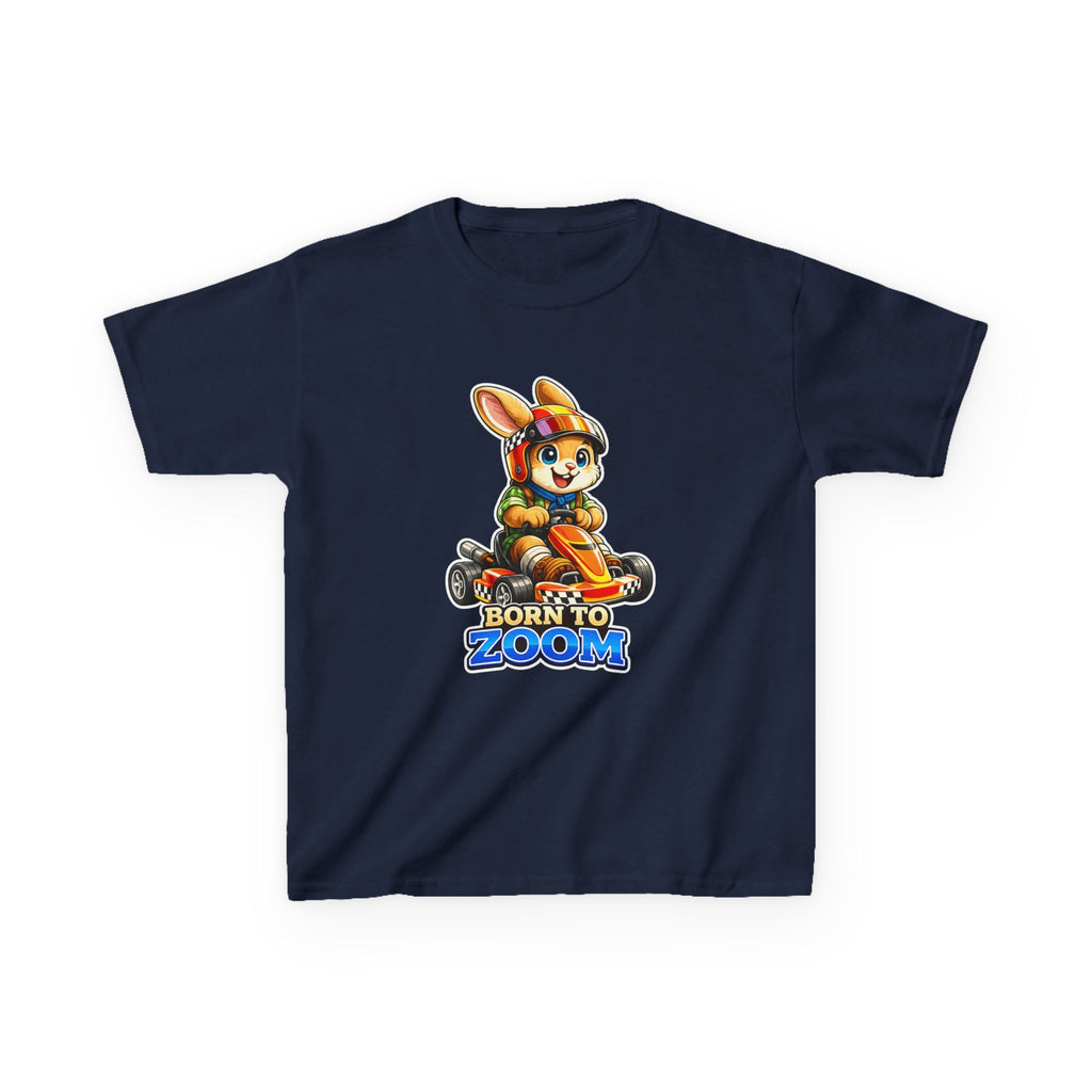 Kids Racing T-Shirt — 'Born to Zoom' Racing Bunny Graphic Tee