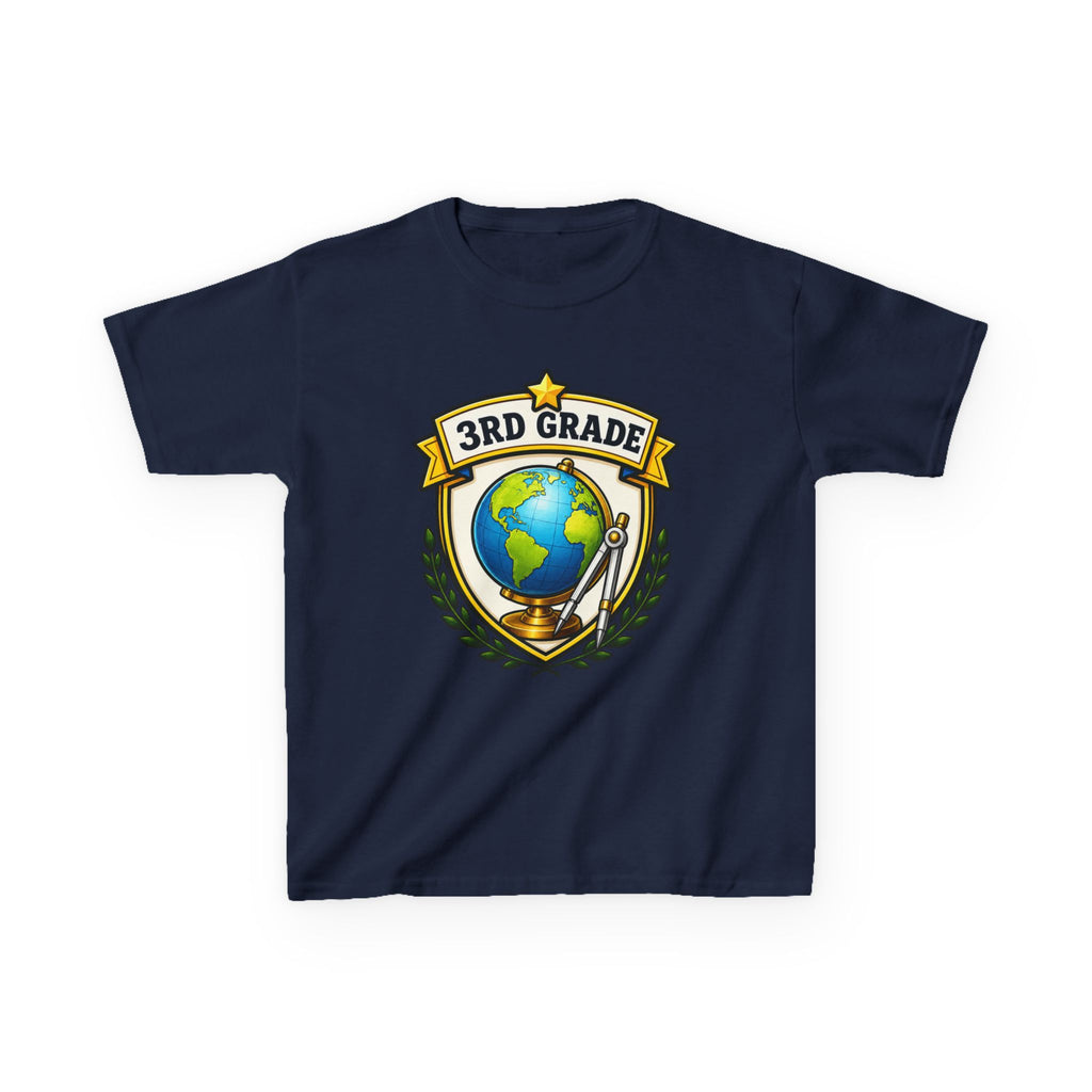 Kids 3rd Grade T-Shirt — 'Globe Badge' Back-to-School Graphic Tee