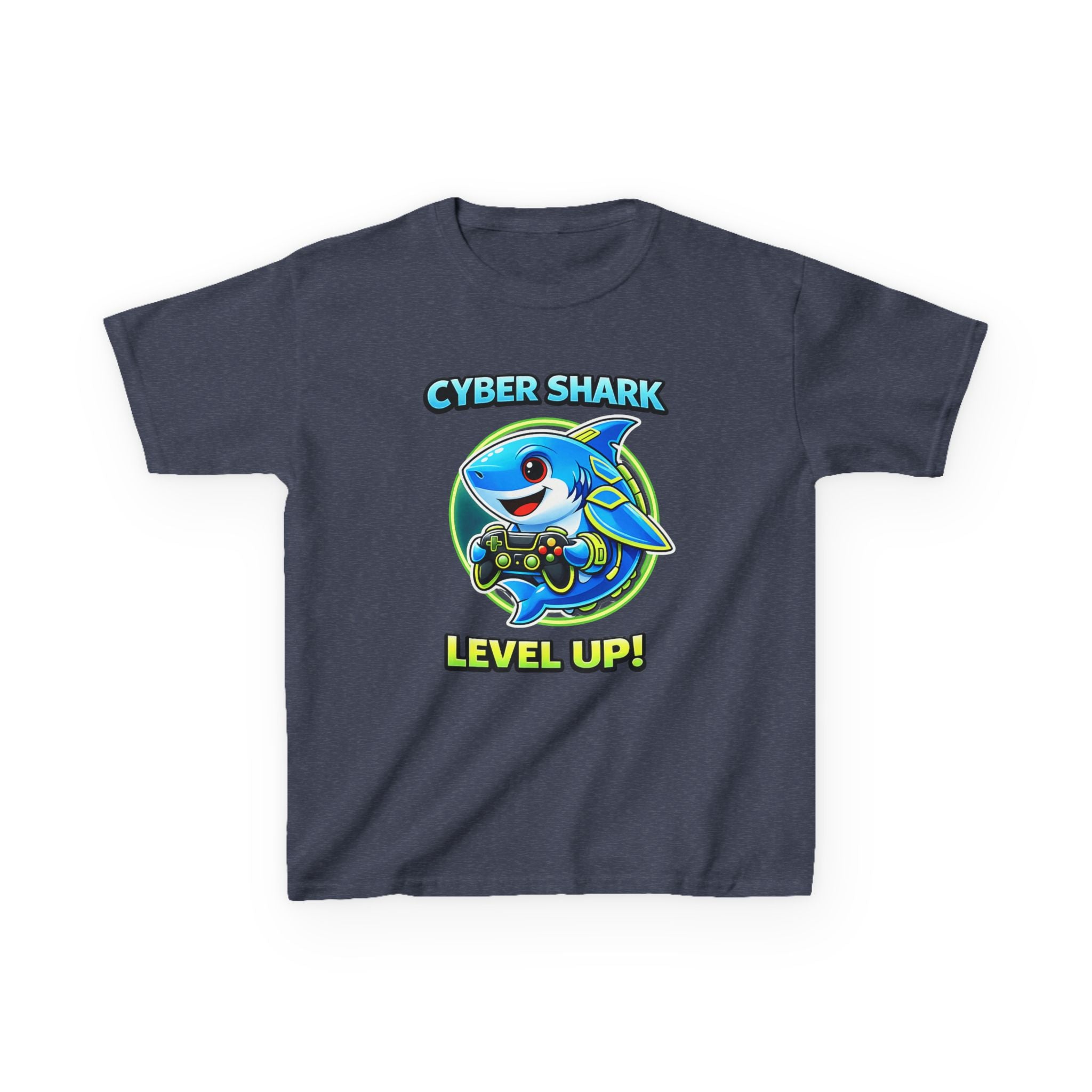 Kids Shark T-Shirt — 'Level Up' Gaming Graphic Tee