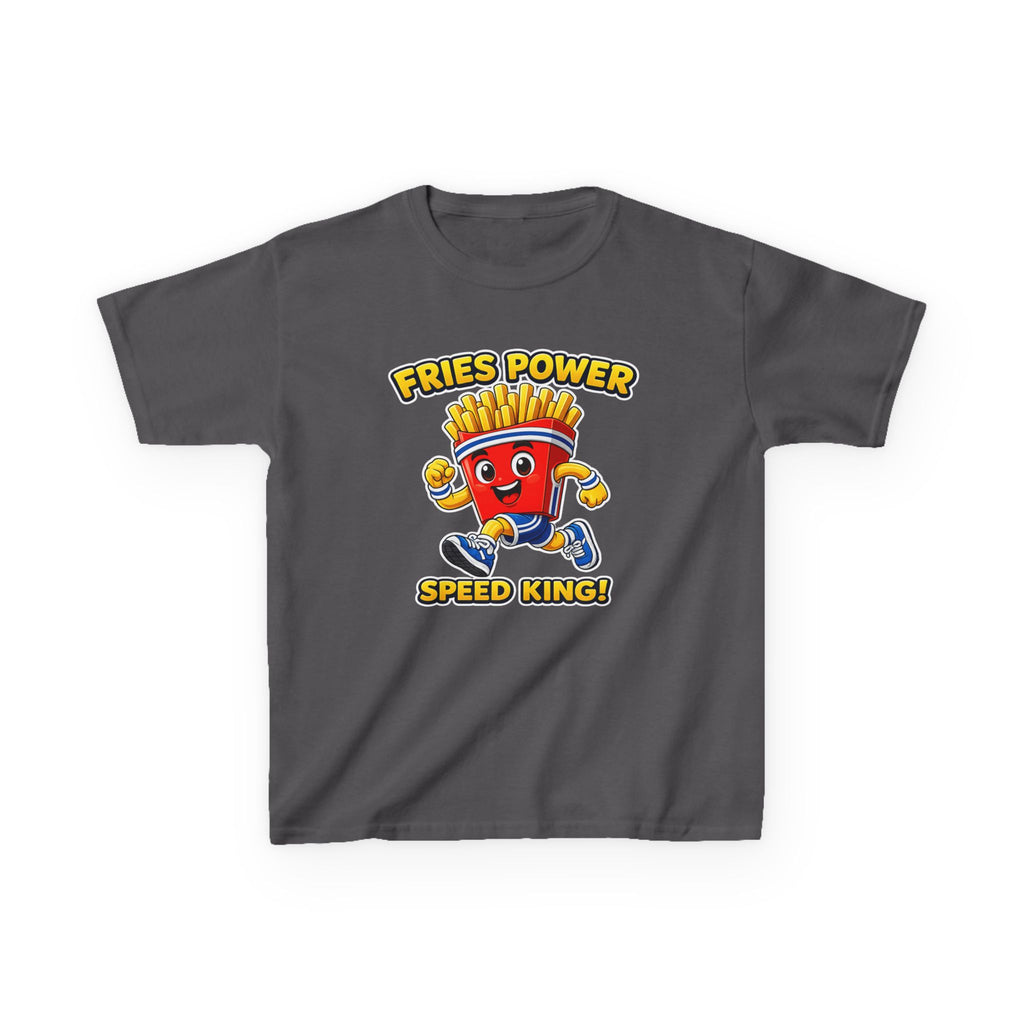 Kids French Fry T-Shirt — 'Fries Power Speed King' Funny Cartoon Graphic Tee