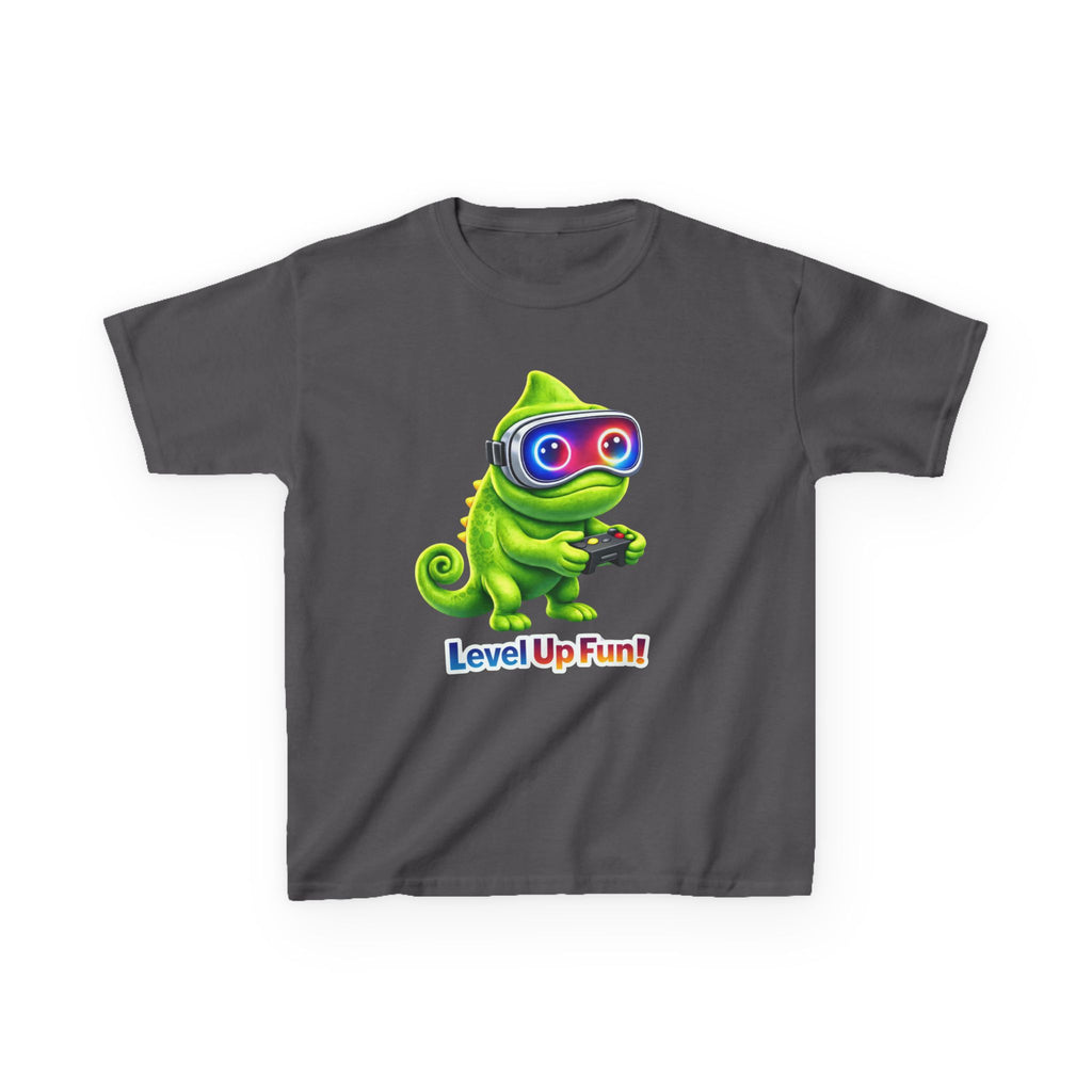 Kids Gaming T-Shirt — 'Level Up Fun!' Chameleon Gamer Graphic Tee