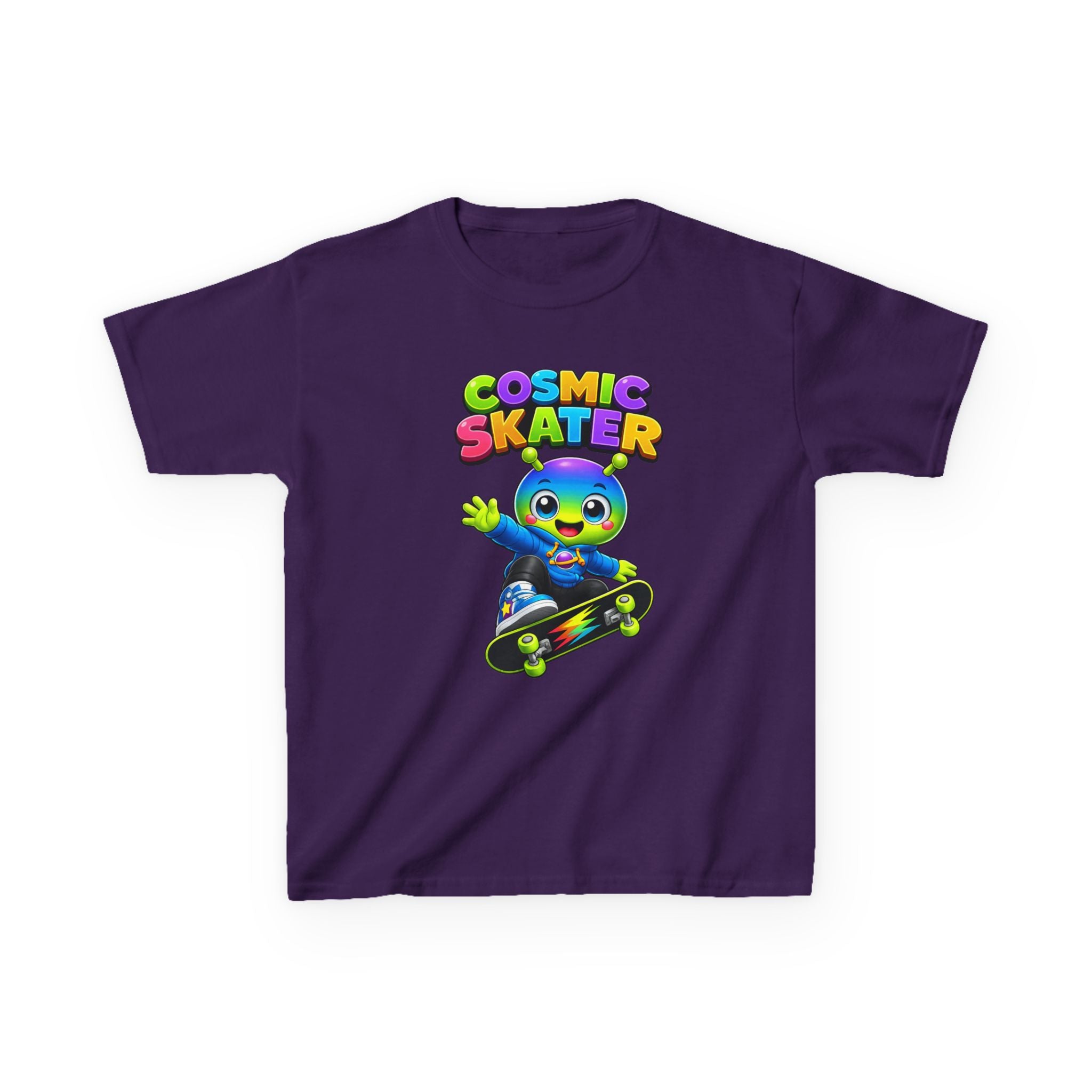 Kids Cosmic Skater T-Shirt — 'Cosmic Skater' Colorful Alien Skateboard Graphic Tee