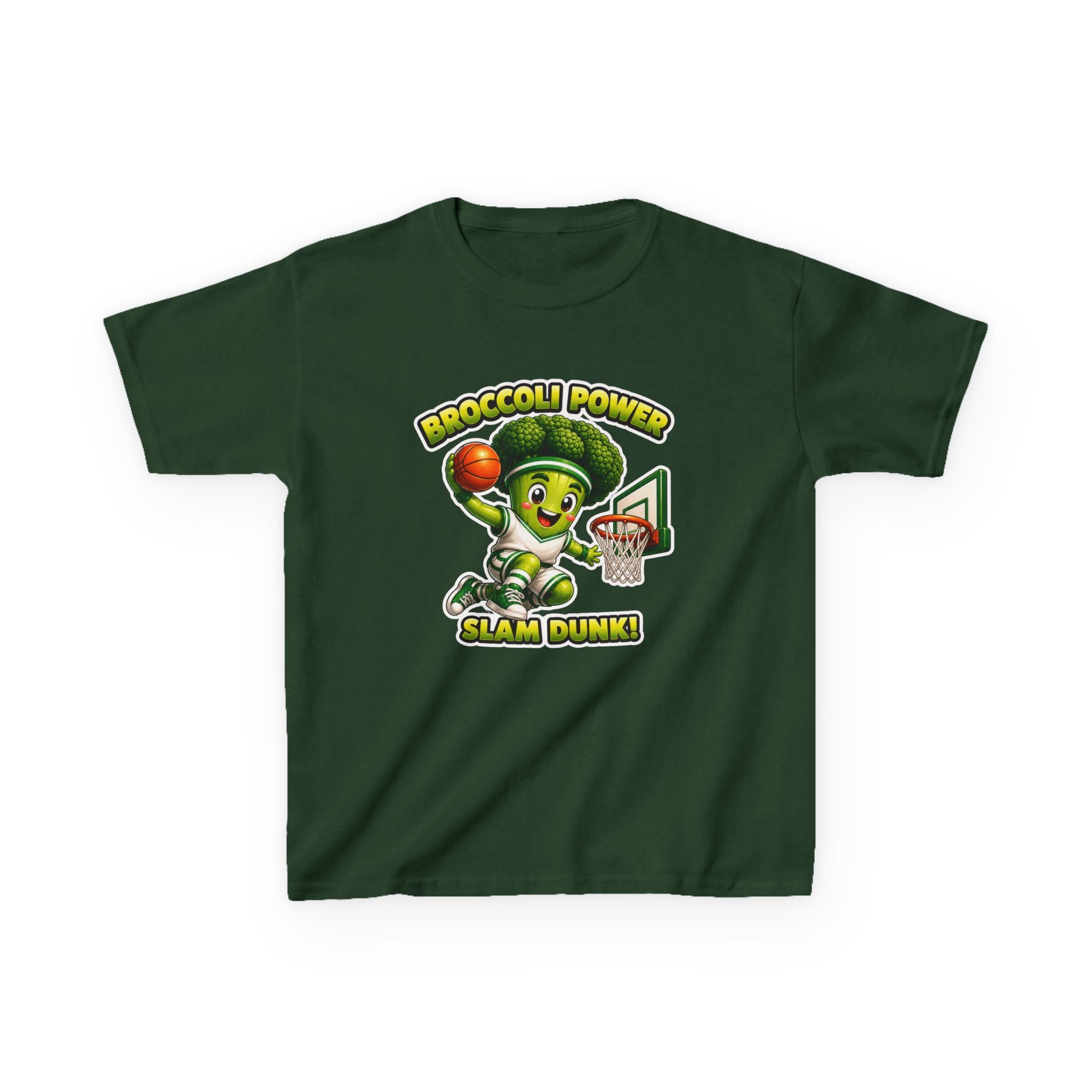 Kids Broccoli T-Shirt — 'Broccoli Power Slam Dunk!' Basketball Veggie Graphic Tee