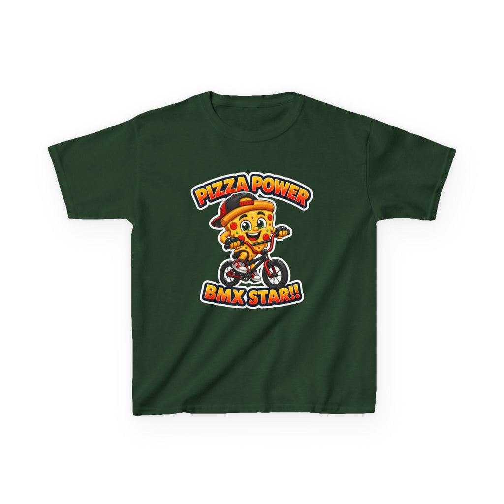 Kids BMX T-Shirt — 'Pizza Power' Cute Pizza Character Riding Bike Graphic Tee