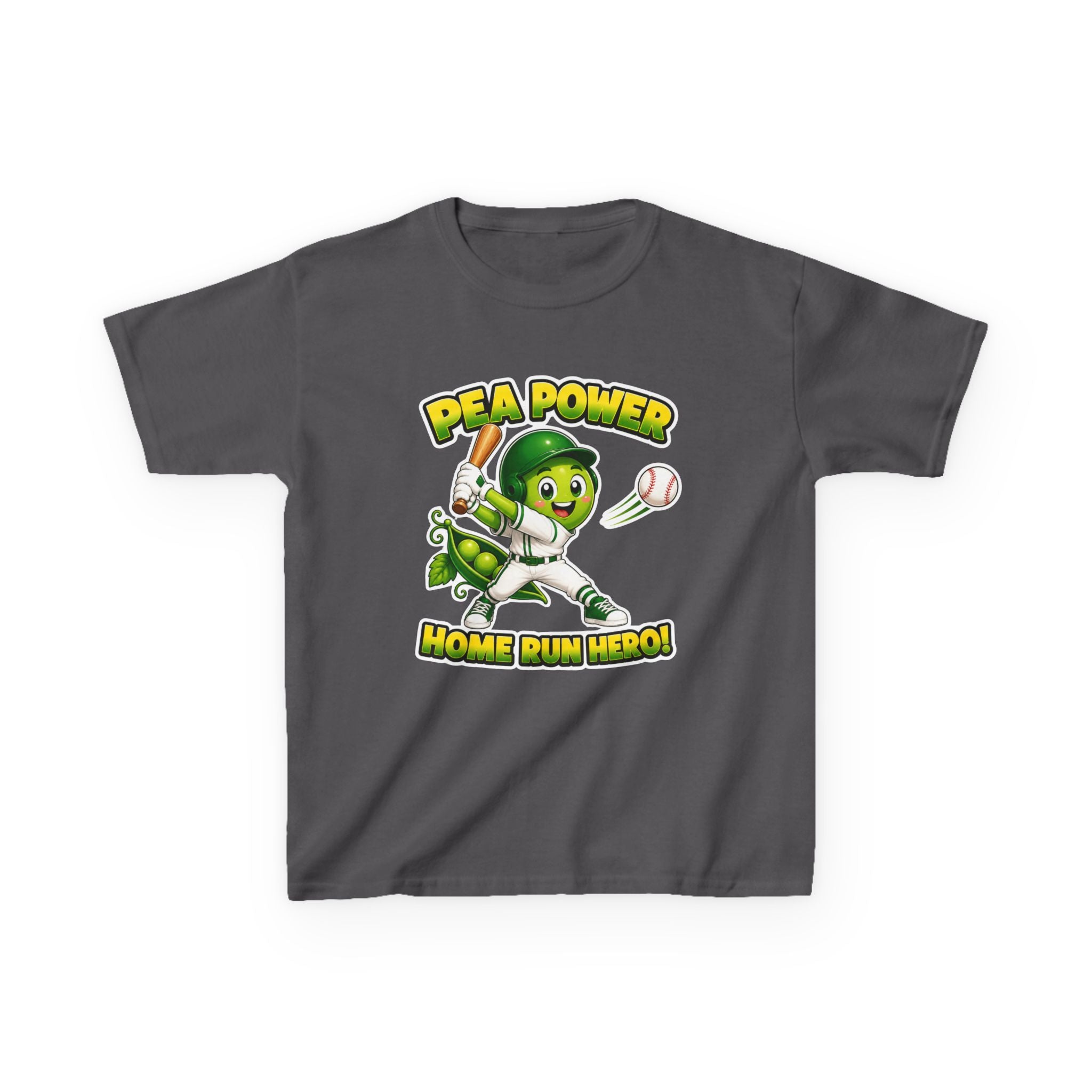 Kids Baseball T-Shirt — 'Pea Power Home Run Hero' Graphic Tee