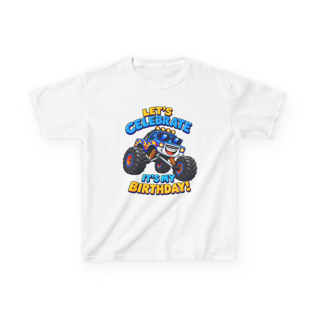 Kids Birthday T‑Shirt — 'Let's Celebrate It's My Birthday!' Monster Truck Tee