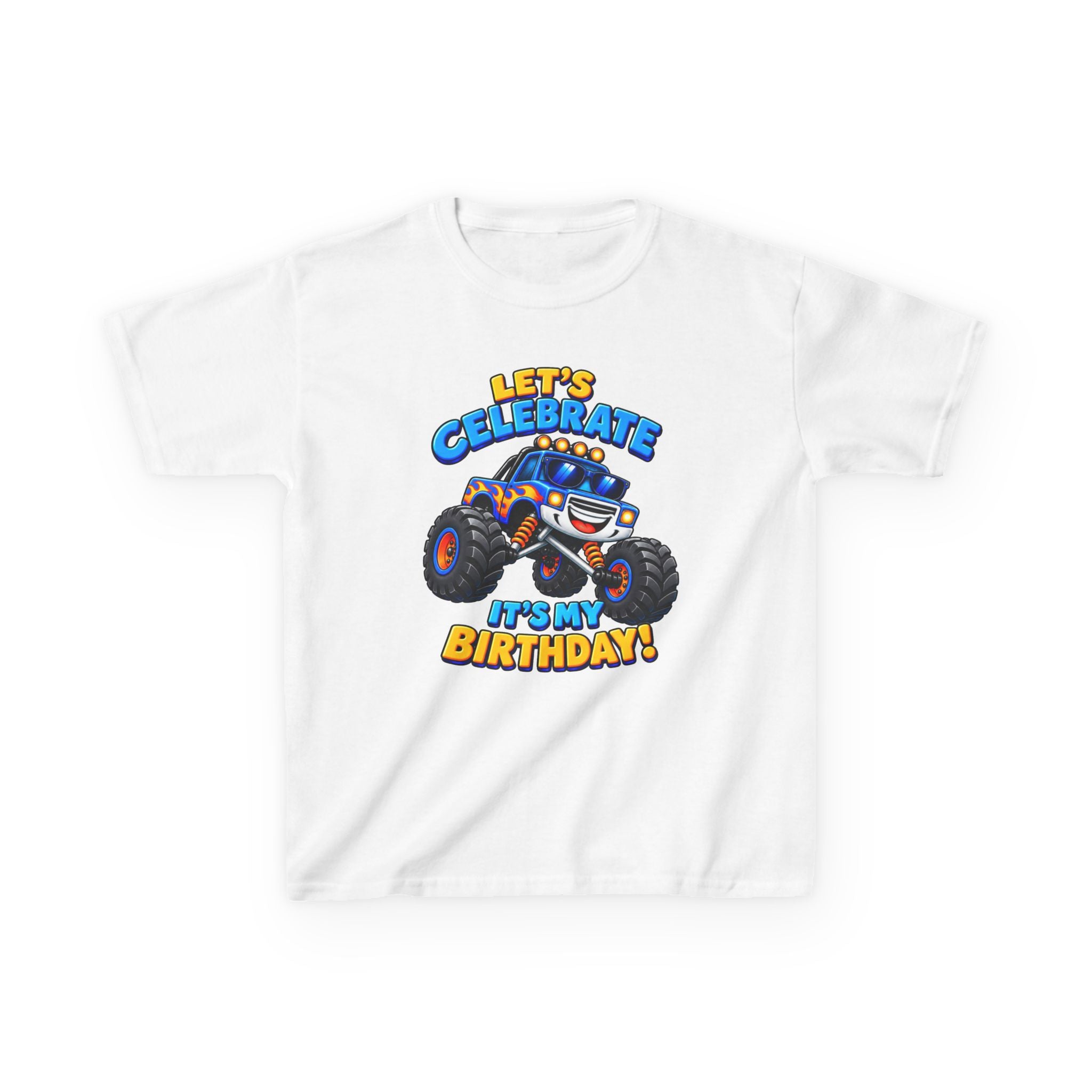 Kids Birthday T‑Shirt — 'Let's Celebrate It's My Birthday!' Monster Truck Tee
