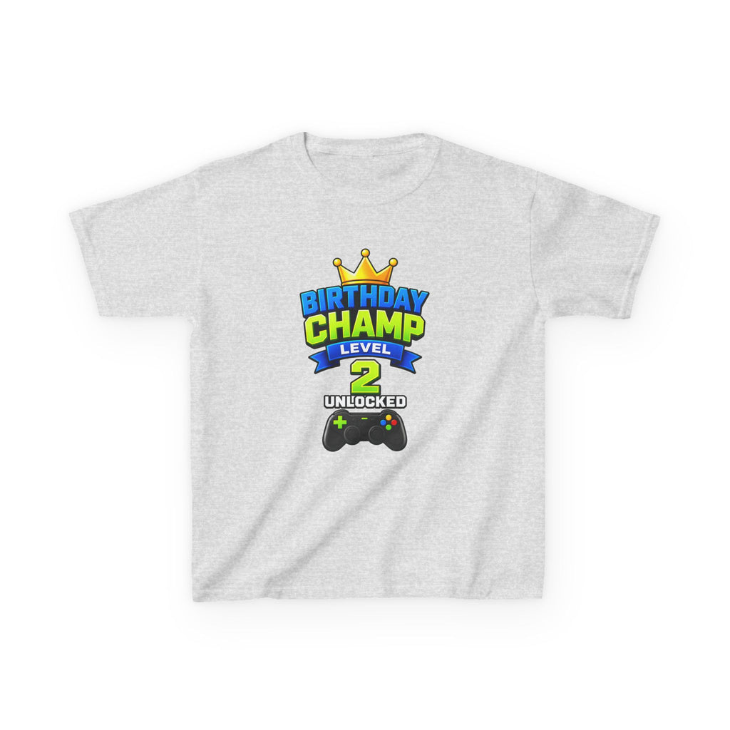 Kids Birthday T-Shirt — 'Birthday Champ' Level 2 Gamer Crown Graphic Tee