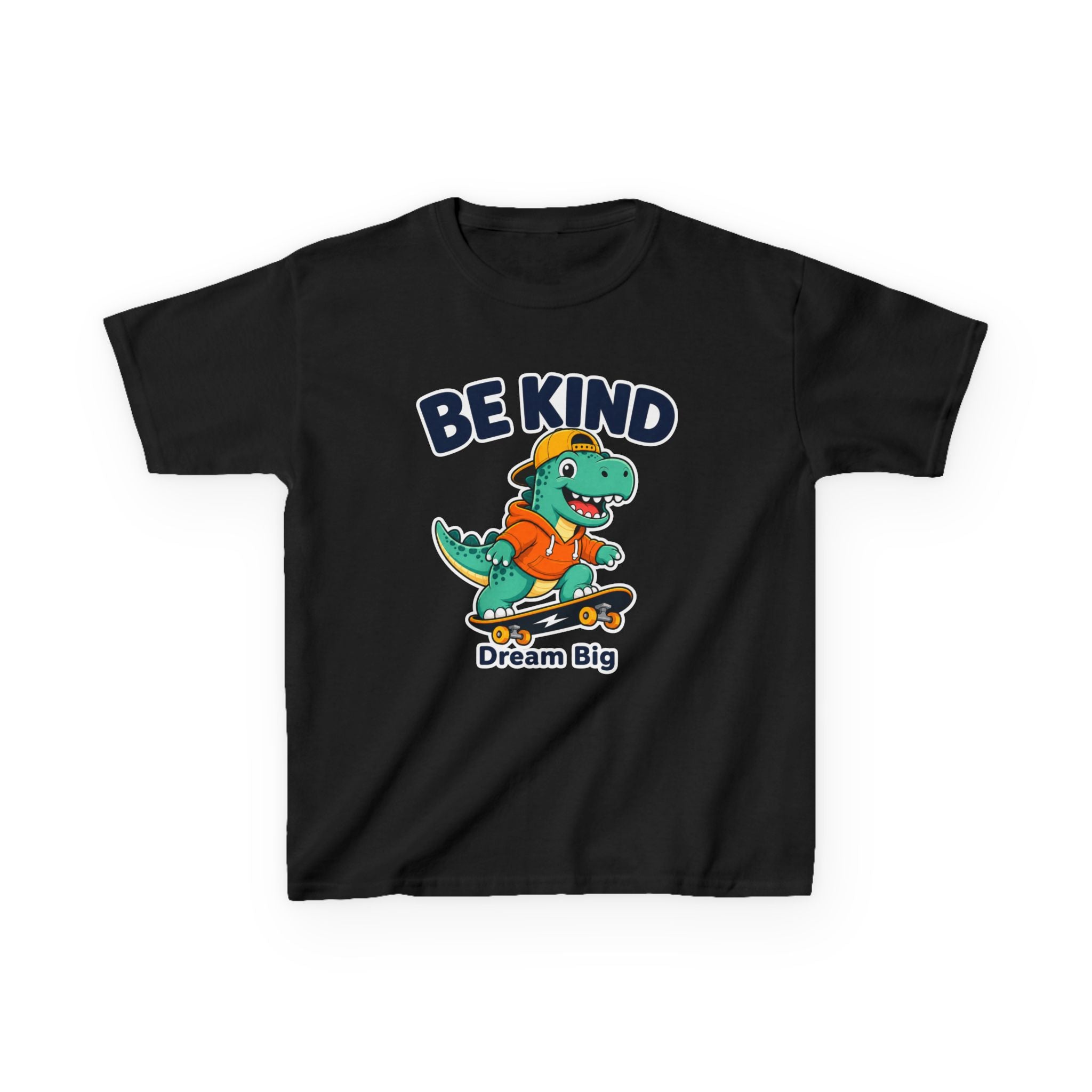 Kids Kindness T-Shirt — 'Be Kind' Skateboarding Dinosaur Graphic Tee
