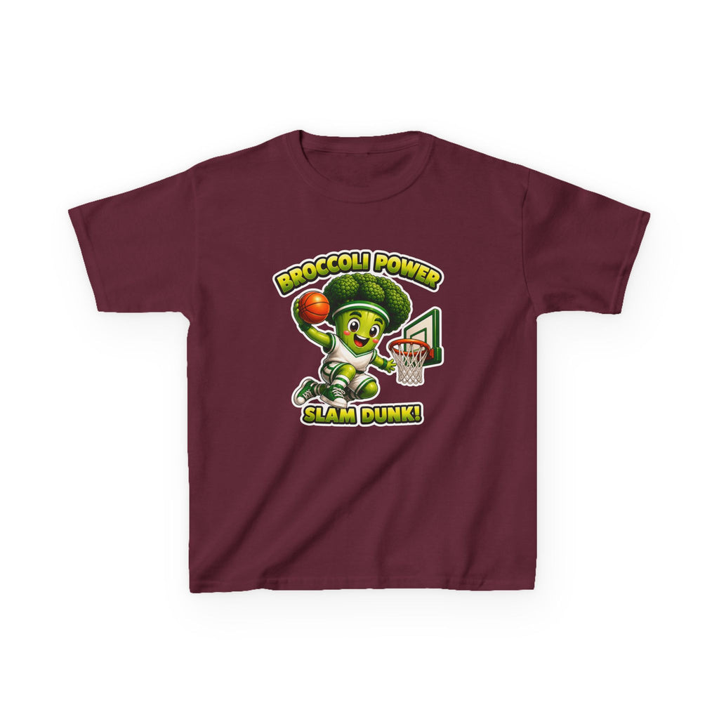 Kids Broccoli T-Shirt — 'Broccoli Power Slam Dunk!' Basketball Veggie Graphic Tee