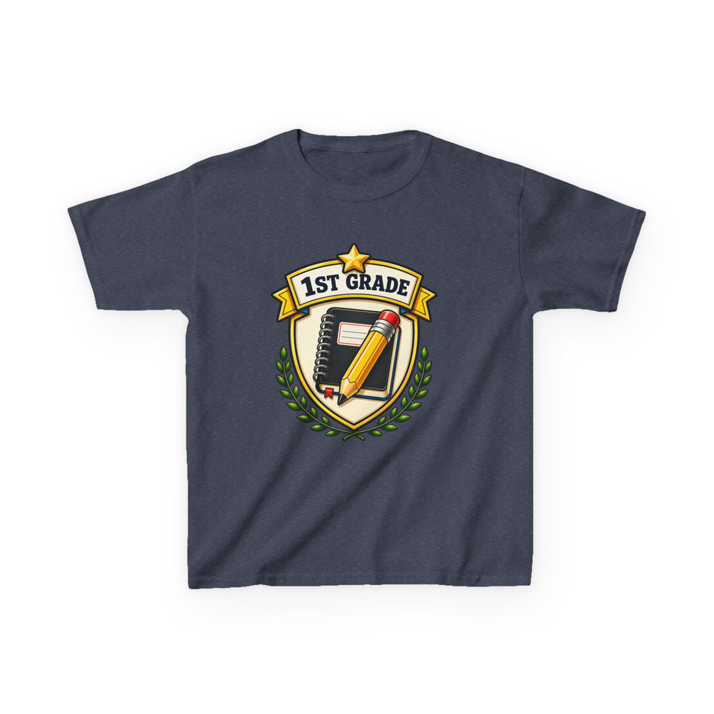 Kids 1st Grade T-Shirt — 'First Day Ready' Pencil & Notebook Badge Graphic Tee