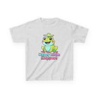 Kids Frog T-Shirt — 'Happy Little Hopper!' Cartoon Crown Frog Graphic Tee