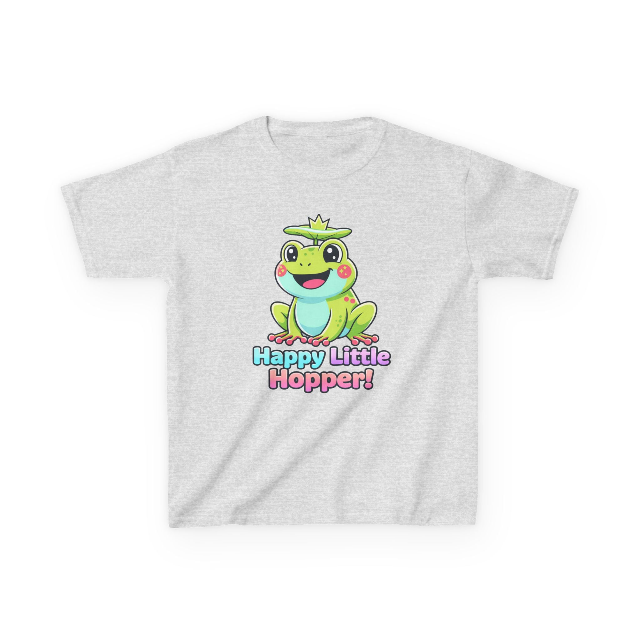 Kids Frog T-Shirt — 'Happy Little Hopper!' Cartoon Crown Frog Graphic Tee