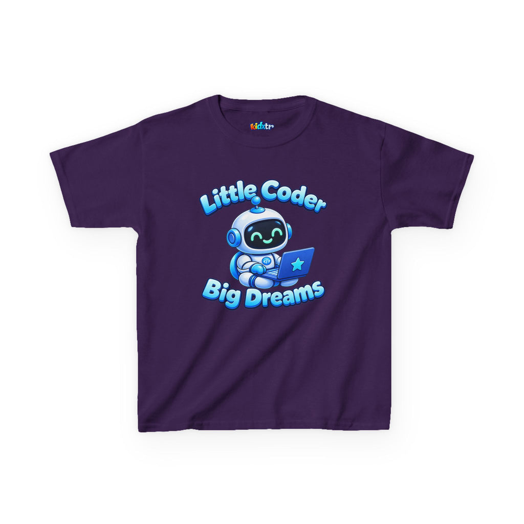 Kidxtr™ Kids Coder T-Shirt — 'Little Coder, Big Dreams' Robot Graphic Tee