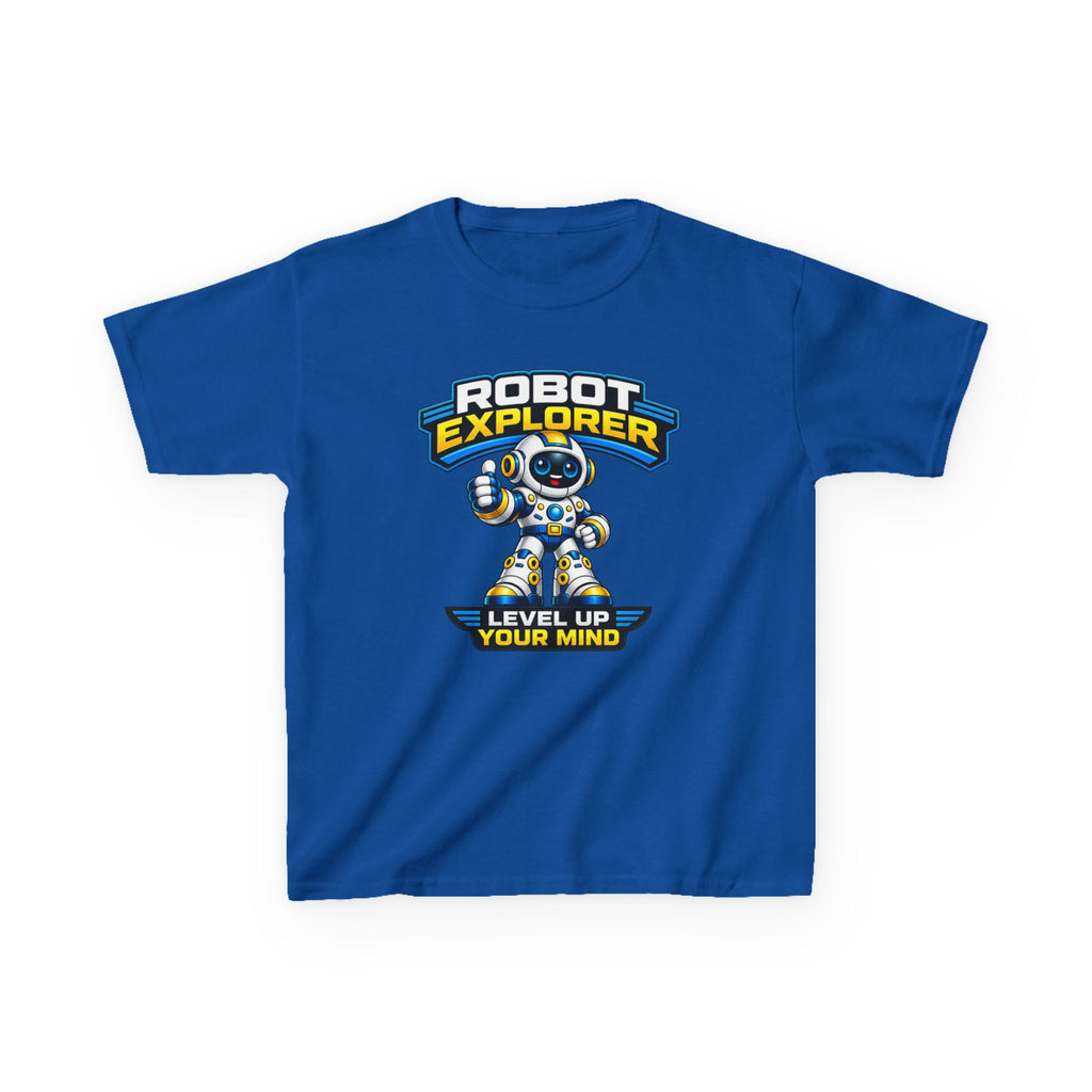 Kids T‑Shirt — "Robot Explorer: Level Up Your Mind" Cute STEM Robot Tee
