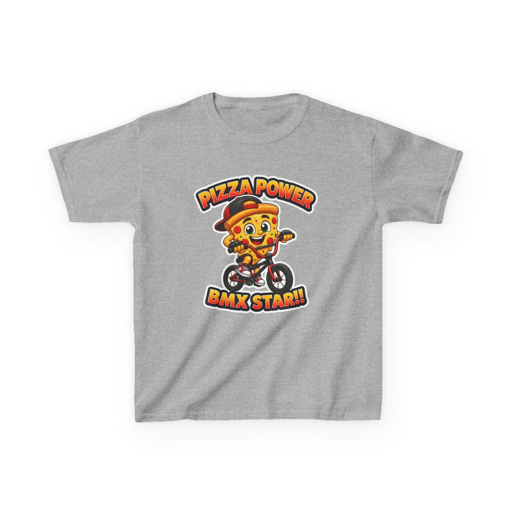 Kids BMX T-Shirt — 'Pizza Power' Cute Pizza Character Riding Bike Graphic Tee