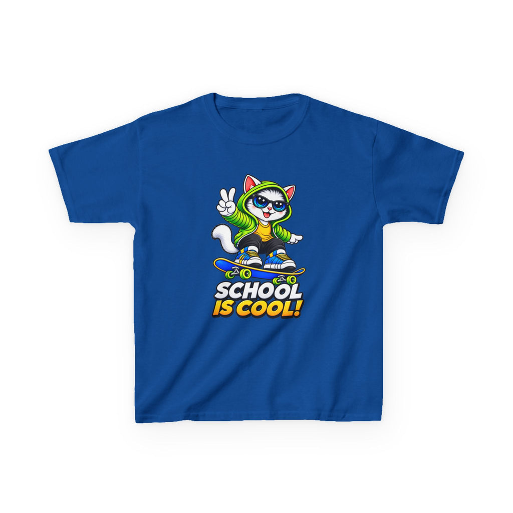 Kids School T-Shirt — 'School Is Cool' Skateboard Cat Graphic Tee
