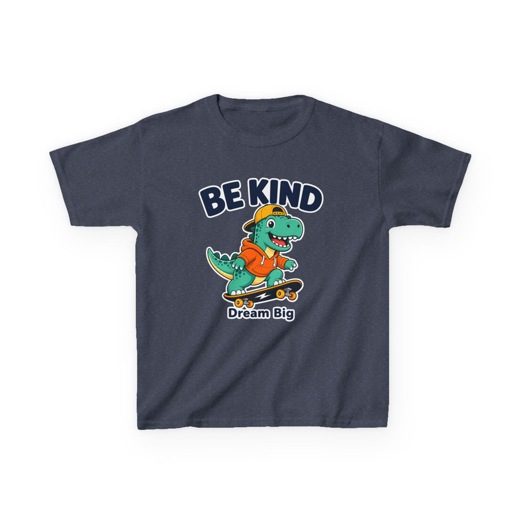 Kids Kindness T-Shirt — 'Be Kind' Skateboarding Dinosaur Graphic Tee